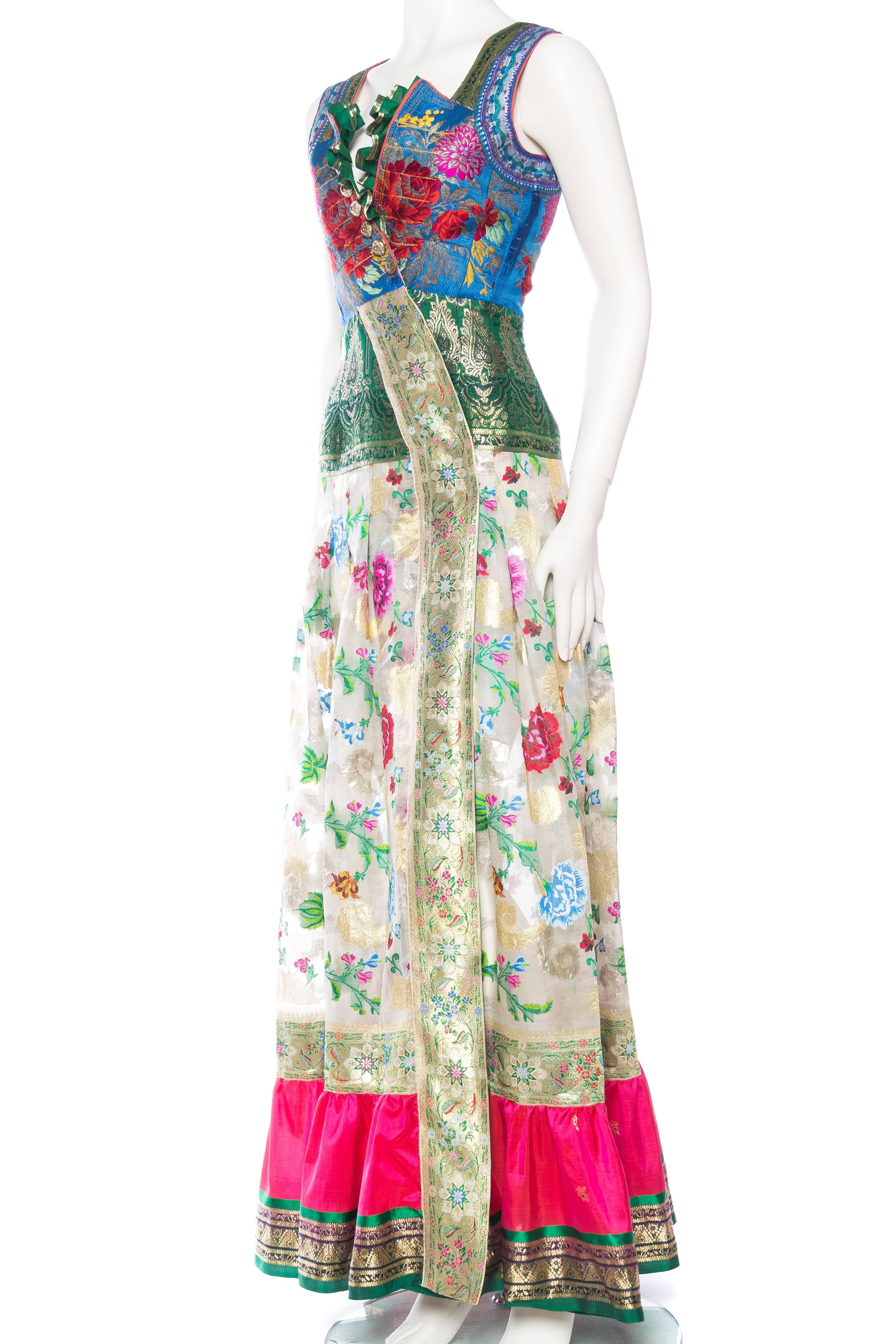 Dress made from Antique Folk and Indian Silks with Metallics In Good Condition In New York, NY