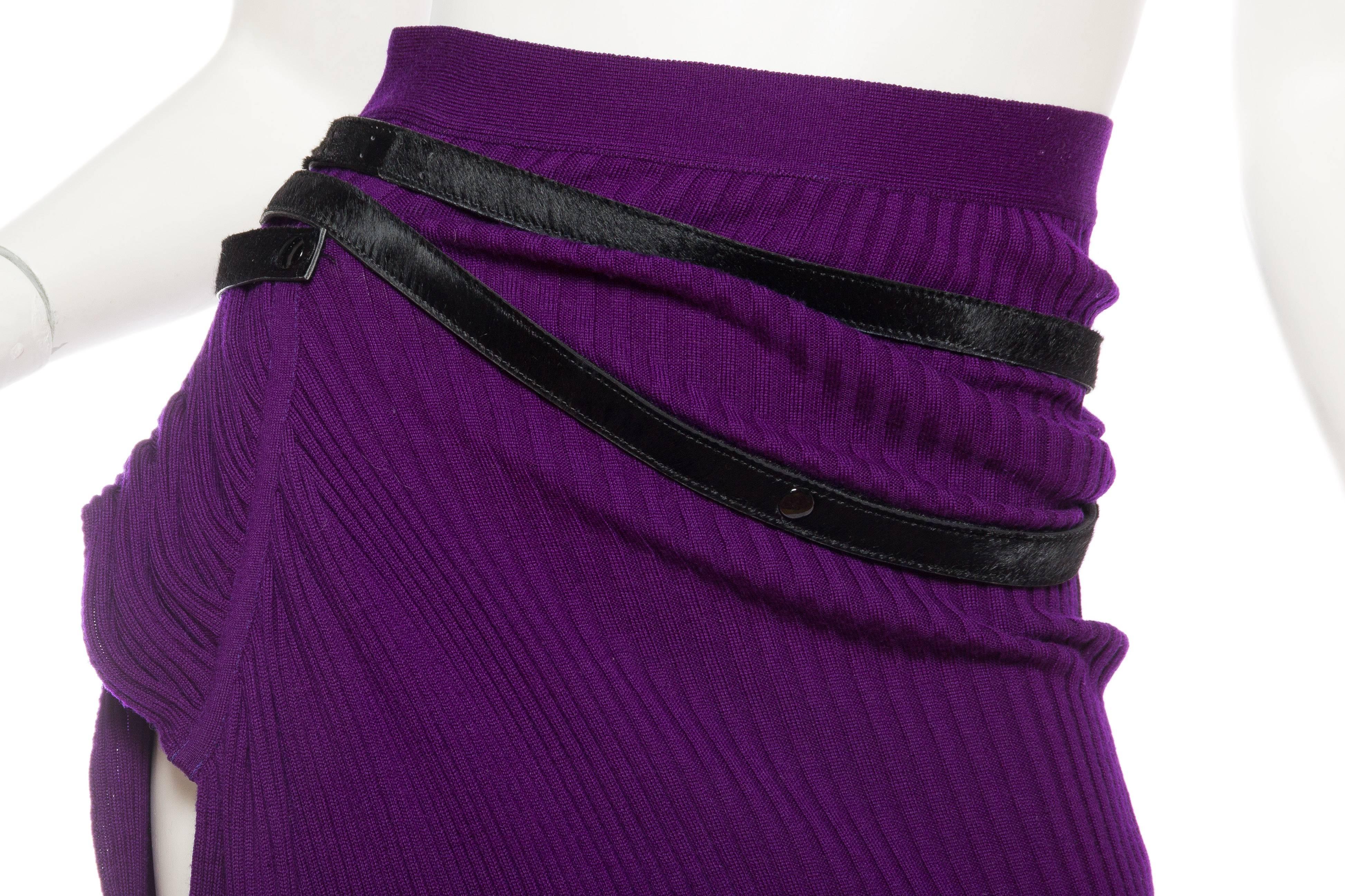 1990S JEAN PAUL GAULTIER Purple Wool Rib Knit  Skirt With Side Slit & Black Pon 4