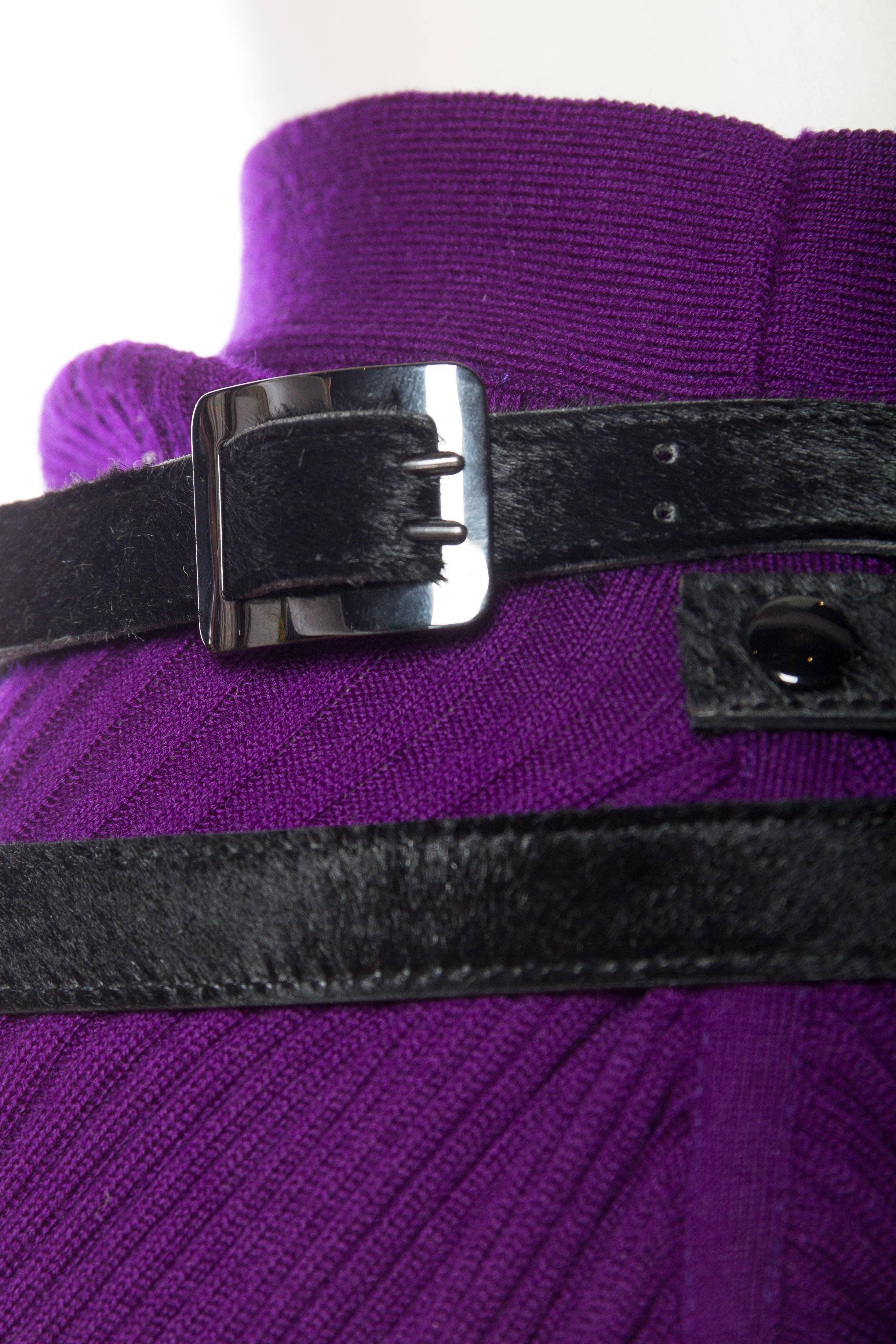 1990S JEAN PAUL GAULTIER Purple Wool Rib Knit  Skirt With Side Slit & Black Pon 5