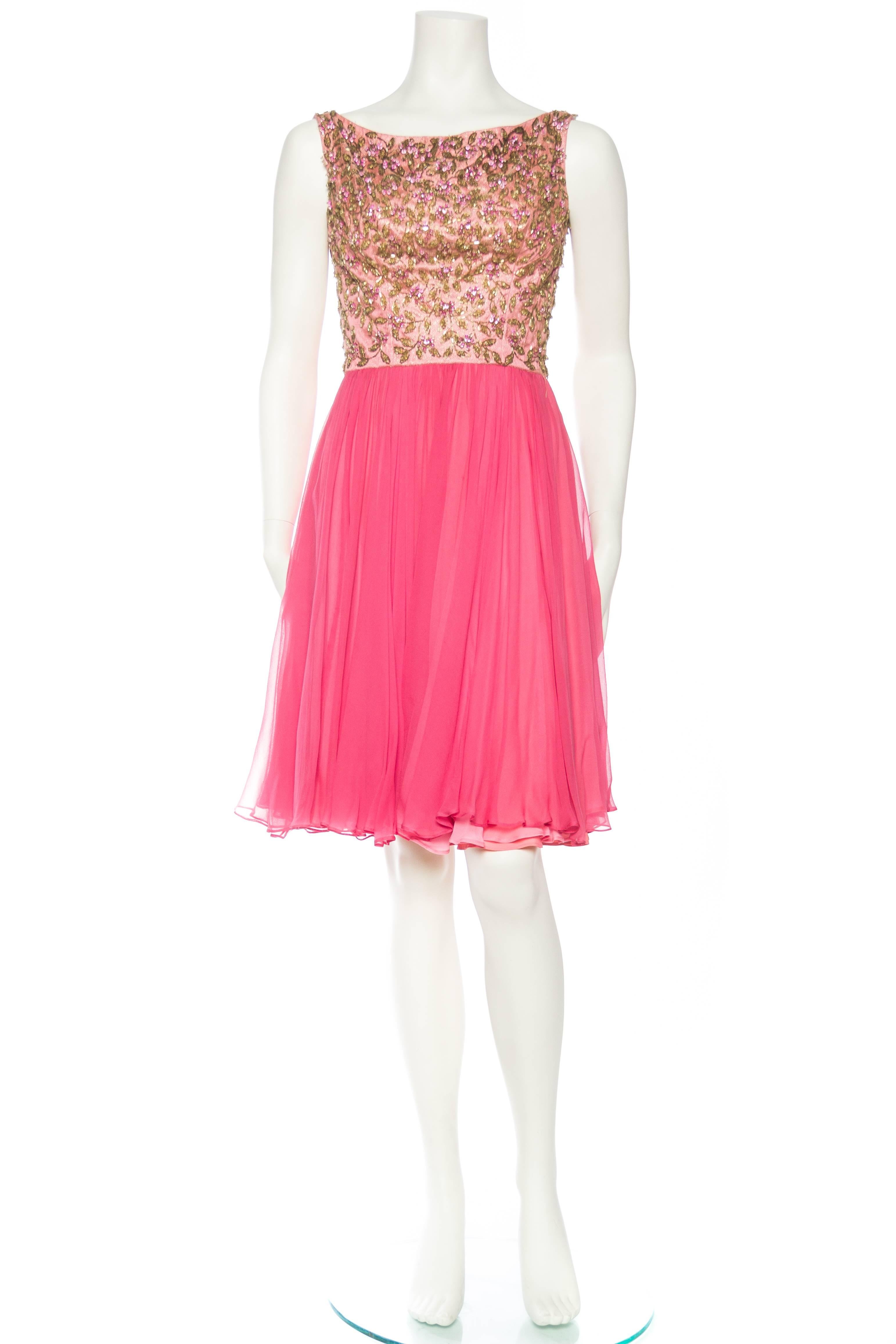 Sweet and Flirty Early 1960s Beaded Chiffon Dress In Good Condition In New York, NY