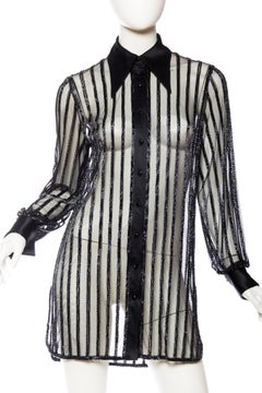 Bob Mackie Sheer Beaded "Boyfriend" Shirt Dress
