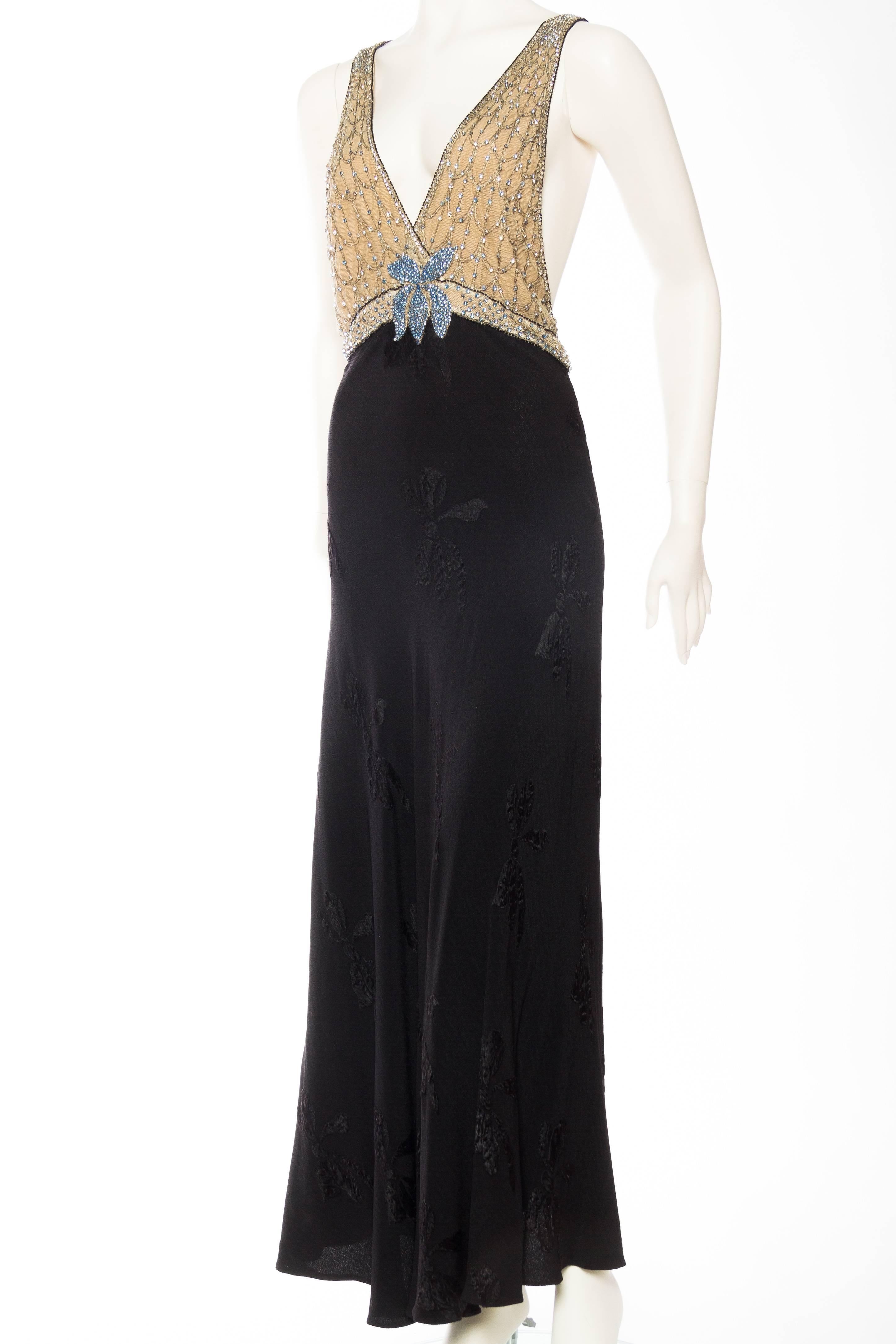 Black Phenomenal Crystal Beaded Bias 1930s Backless Gown