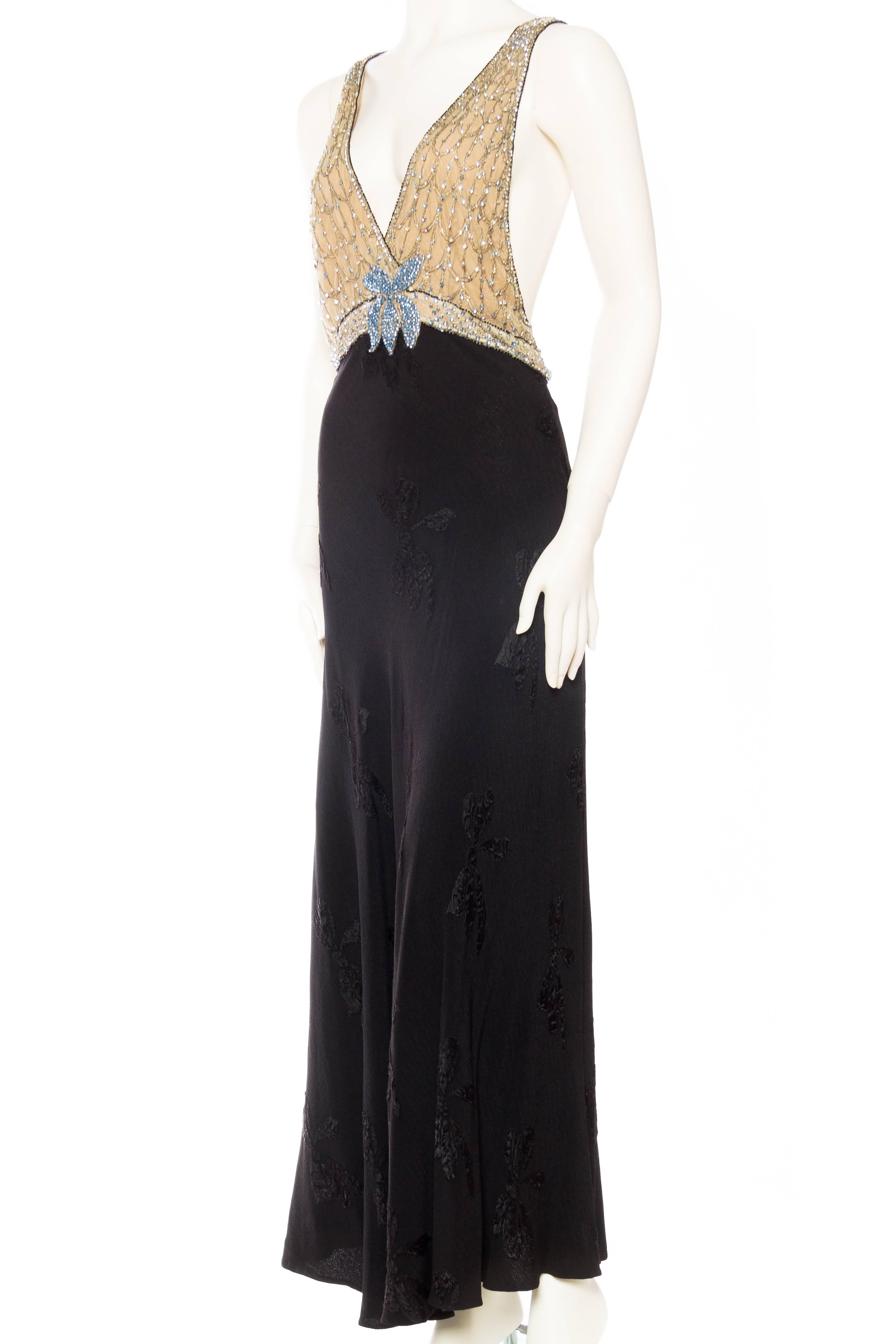 Women's Phenomenal Crystal Beaded Bias 1930s Backless Gown