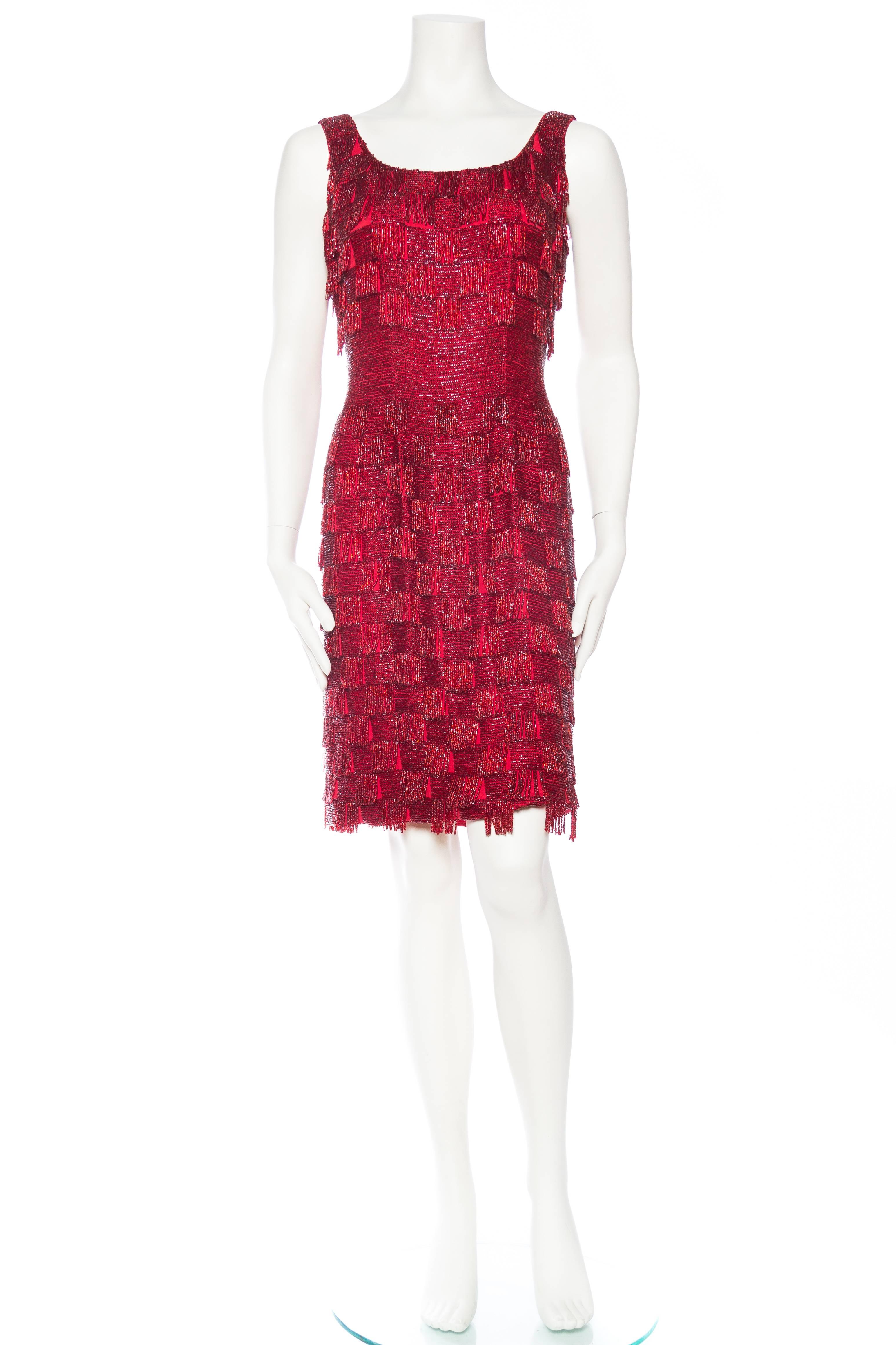 1950s Solid Beaded Fringe Dress Attributed to Jean Dessés In Good Condition In New York, NY
