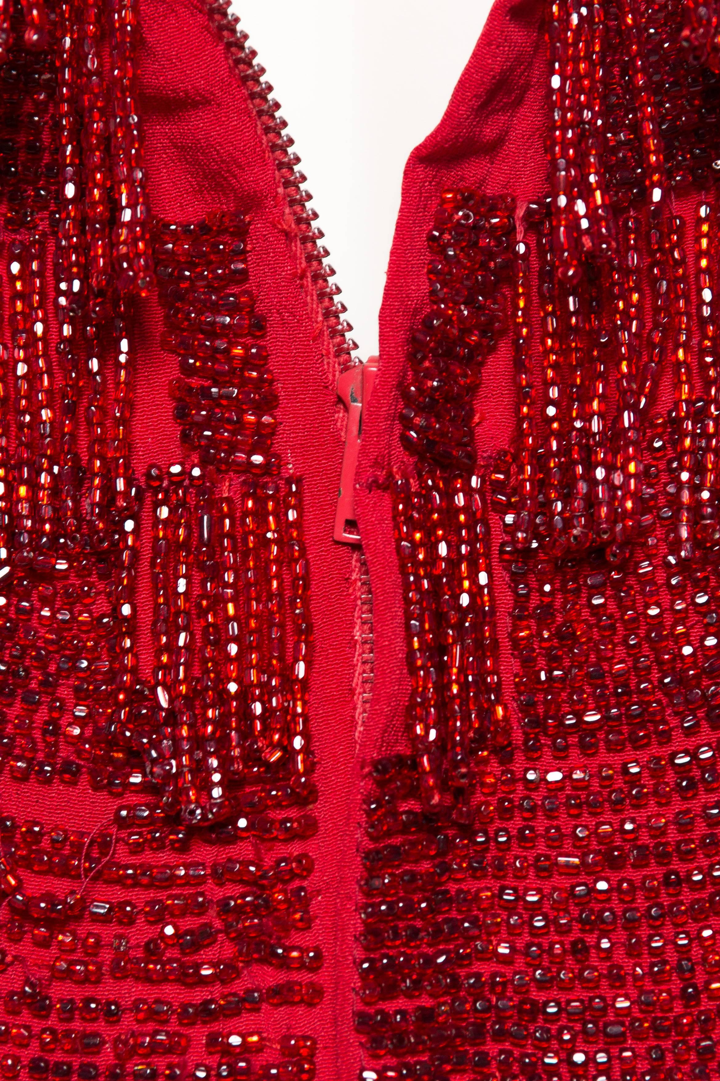 1950s Solid Beaded Fringe Dress Attributed to Jean Dessés 5