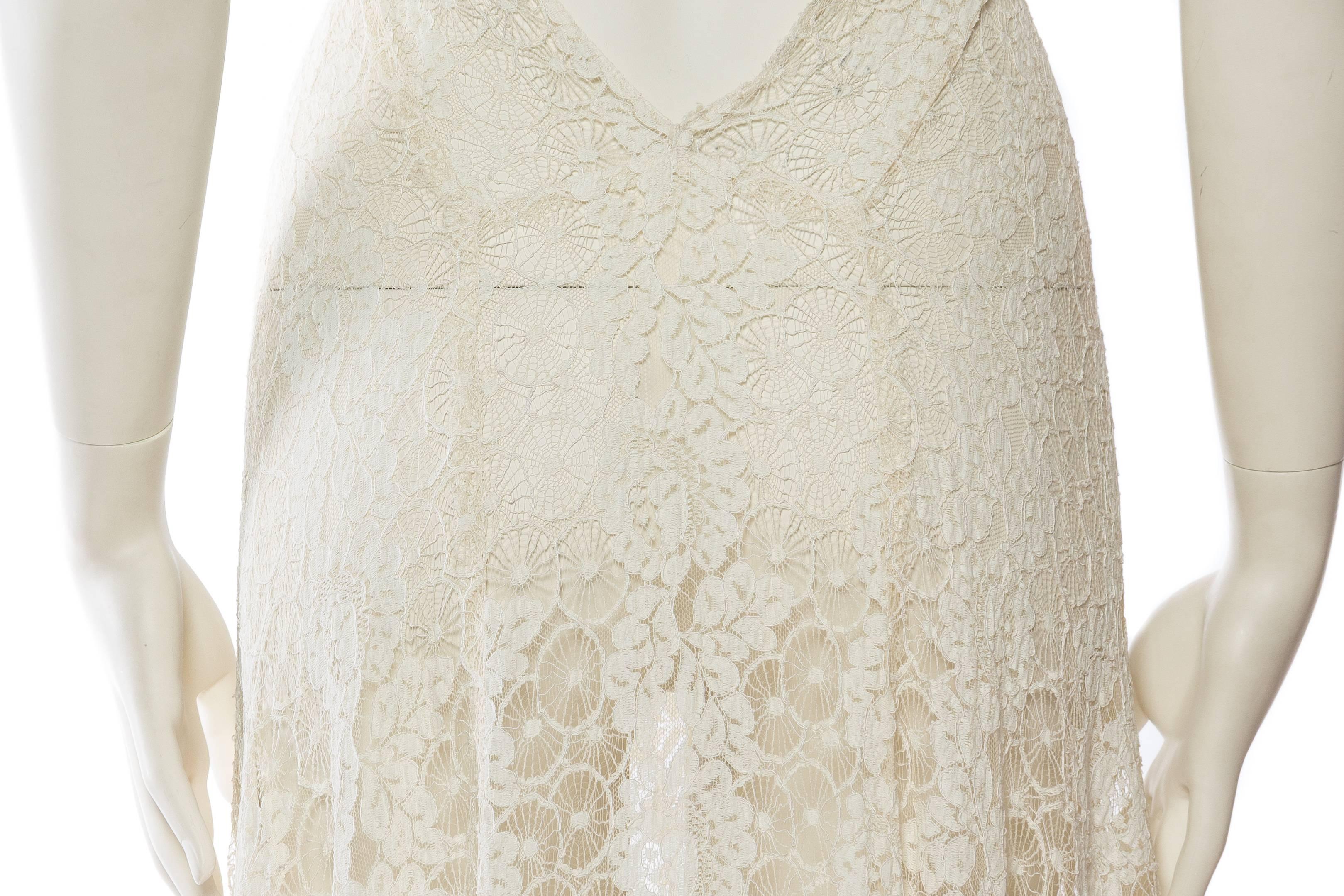 1930S Ivory Cobweb Lace Backless Halter Gown With Train 2