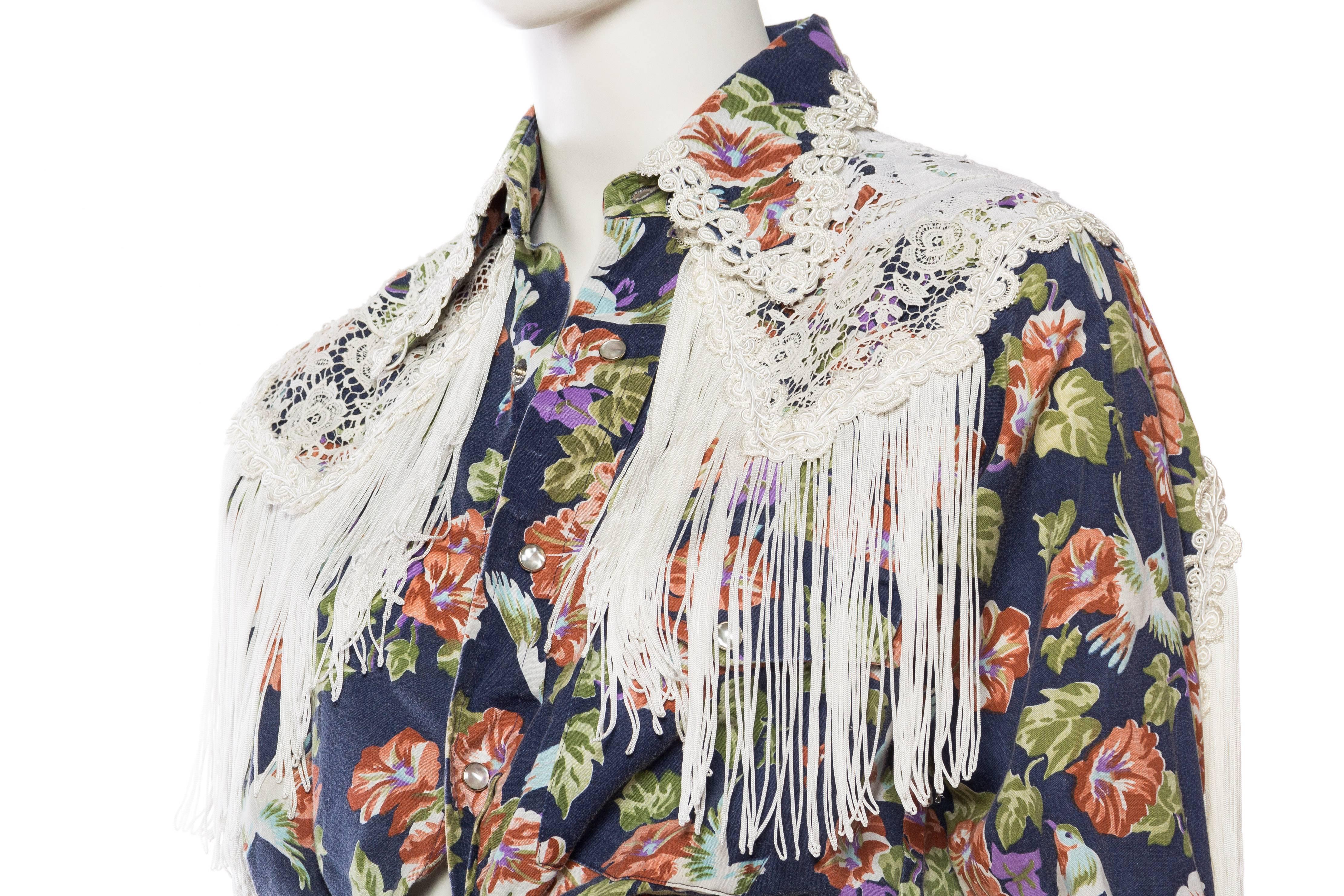 Floral Western Shirt with Fringe and Victorian Lace 2