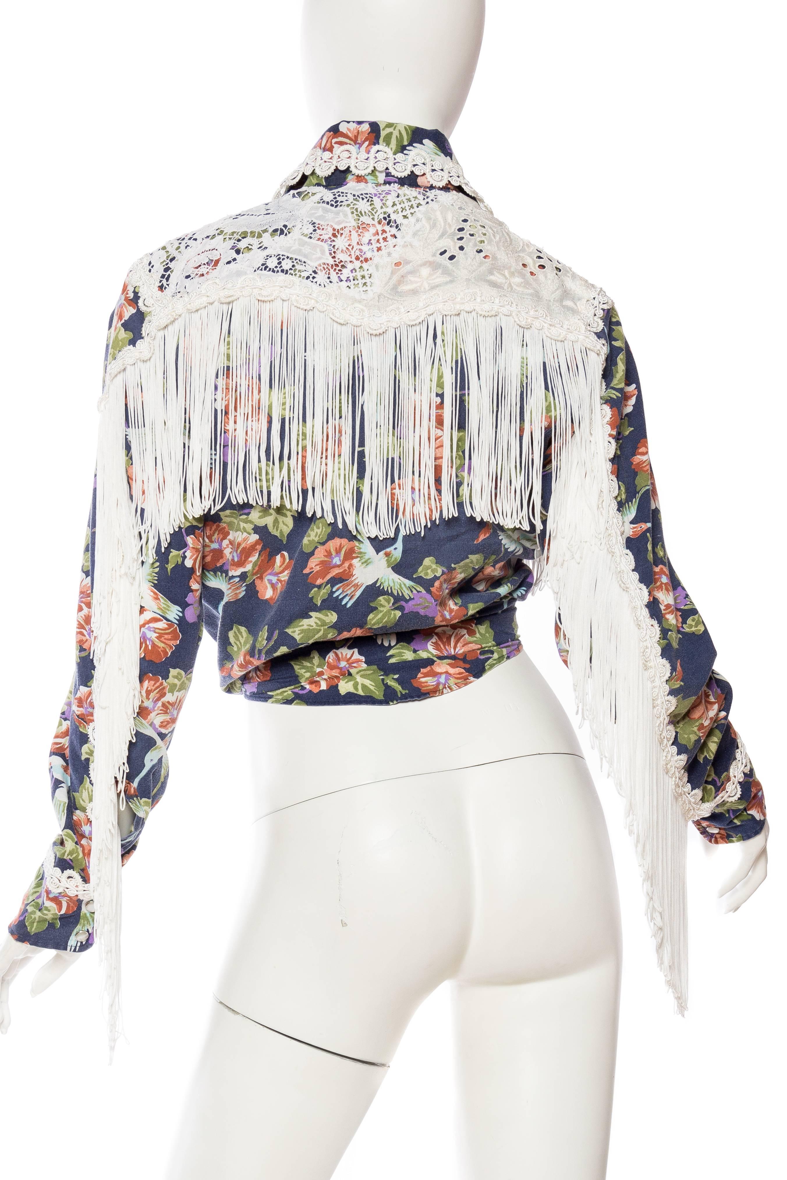 Floral Western Shirt with Fringe and Victorian Lace 1