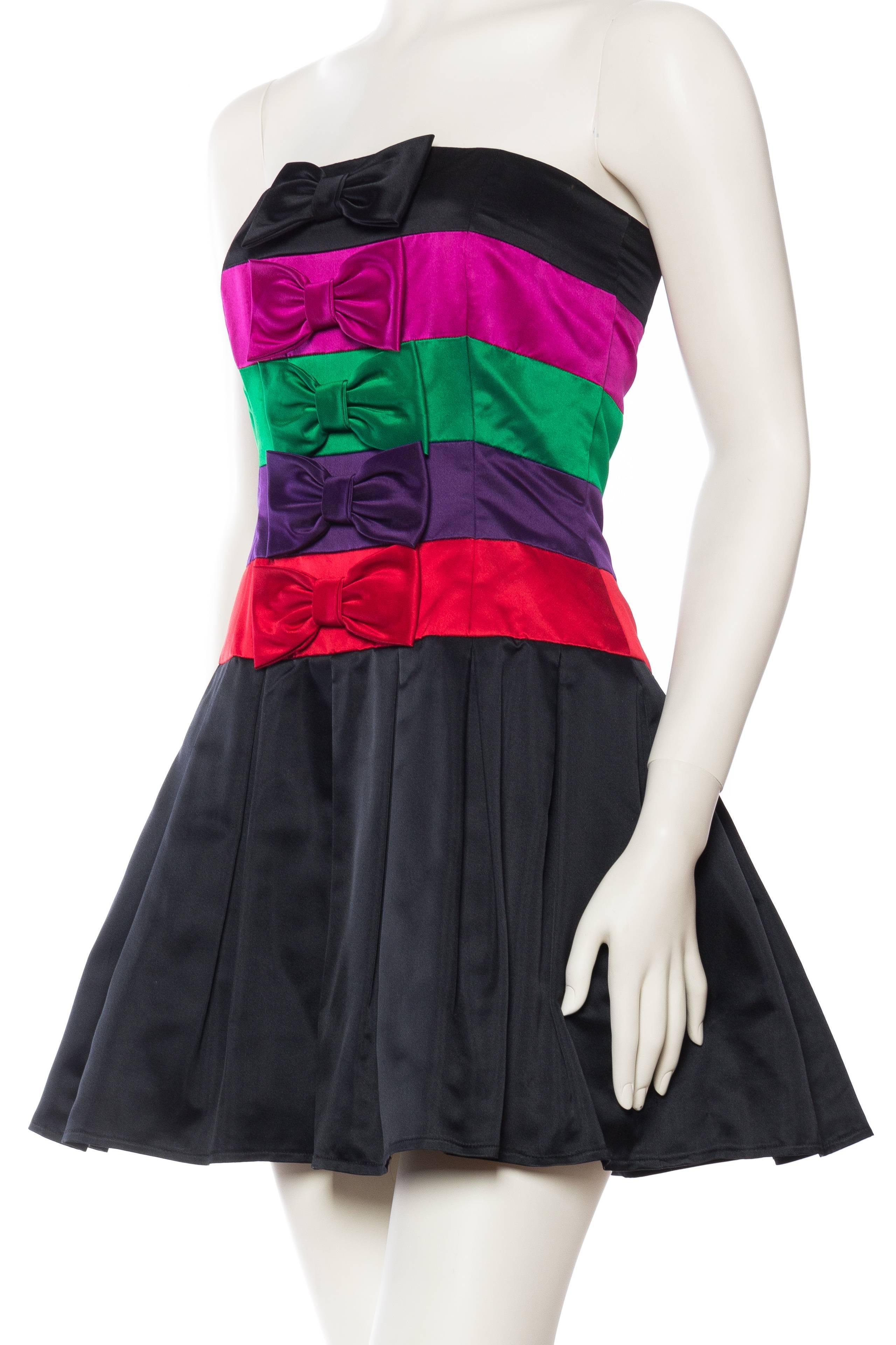 Women's 1980s Strapless Albert Nipon Demi-Couture Silk Dress with Bows