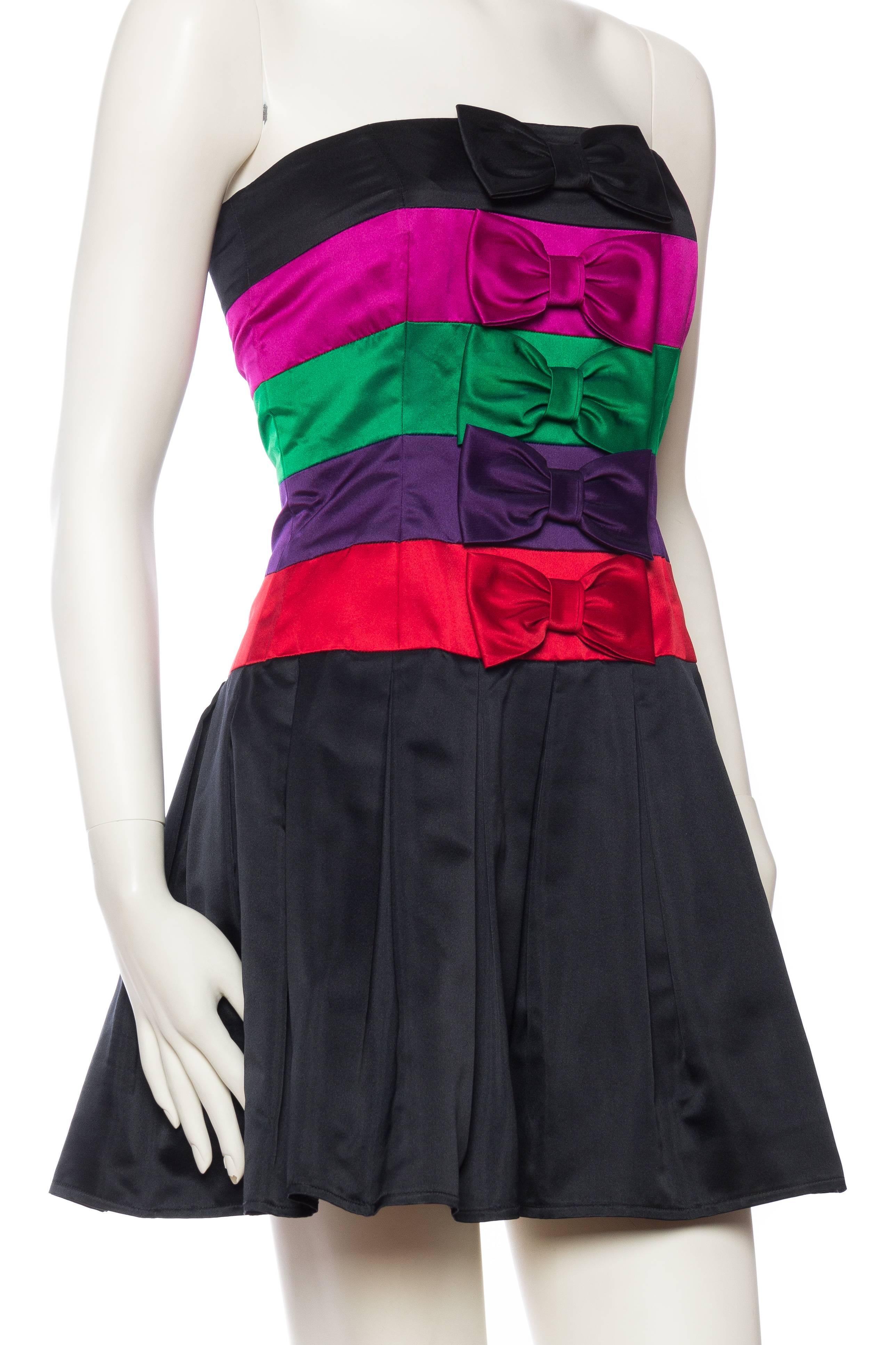 1980s Strapless Albert Nipon Demi-Couture Silk Dress with Bows In Excellent Condition In New York, NY