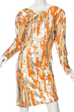 1980S Polyester Hand Sequined Pastel Tigress Dress With Plunging Back