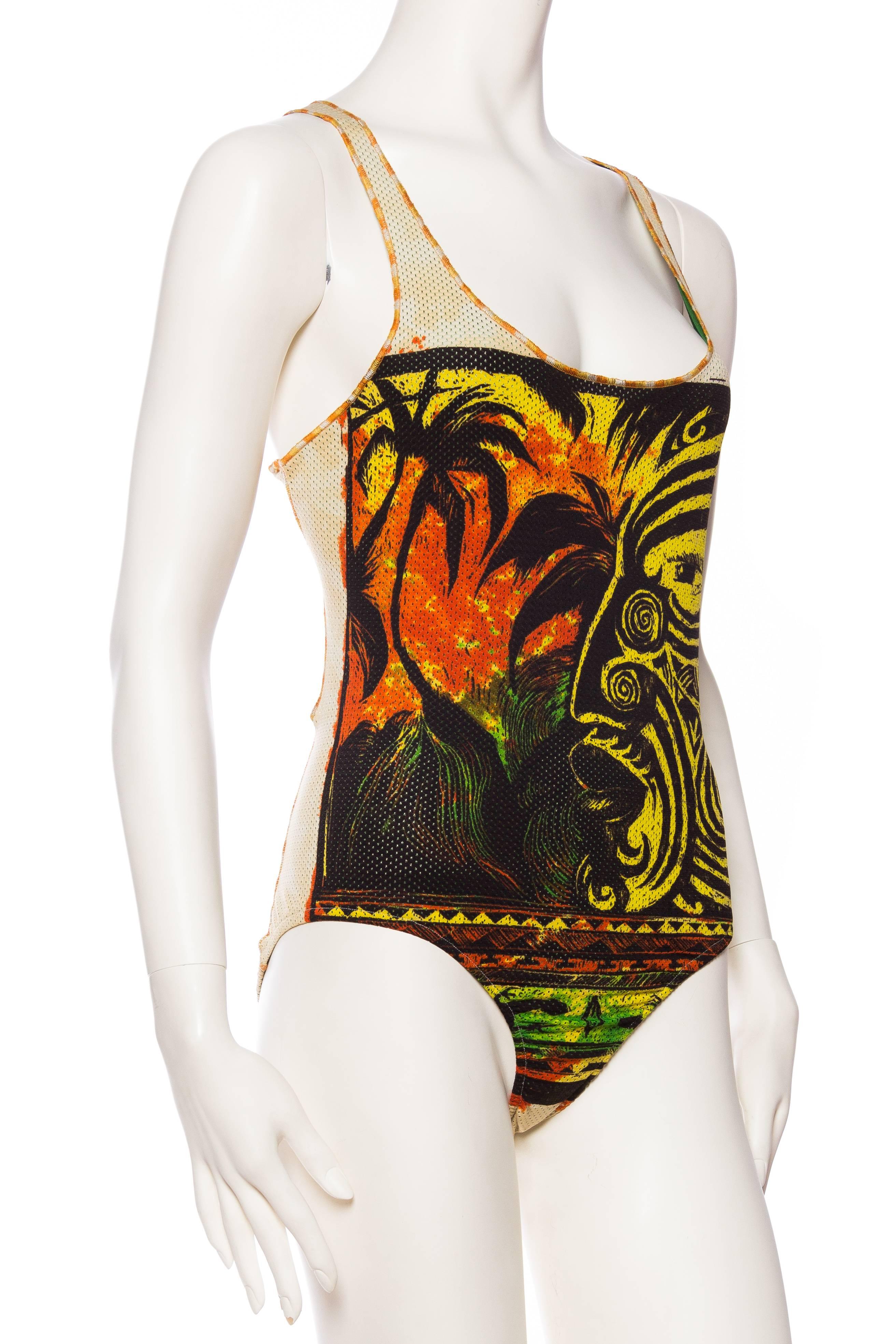 Black Jean Paul Gaultier Tribal Face Swimsuit