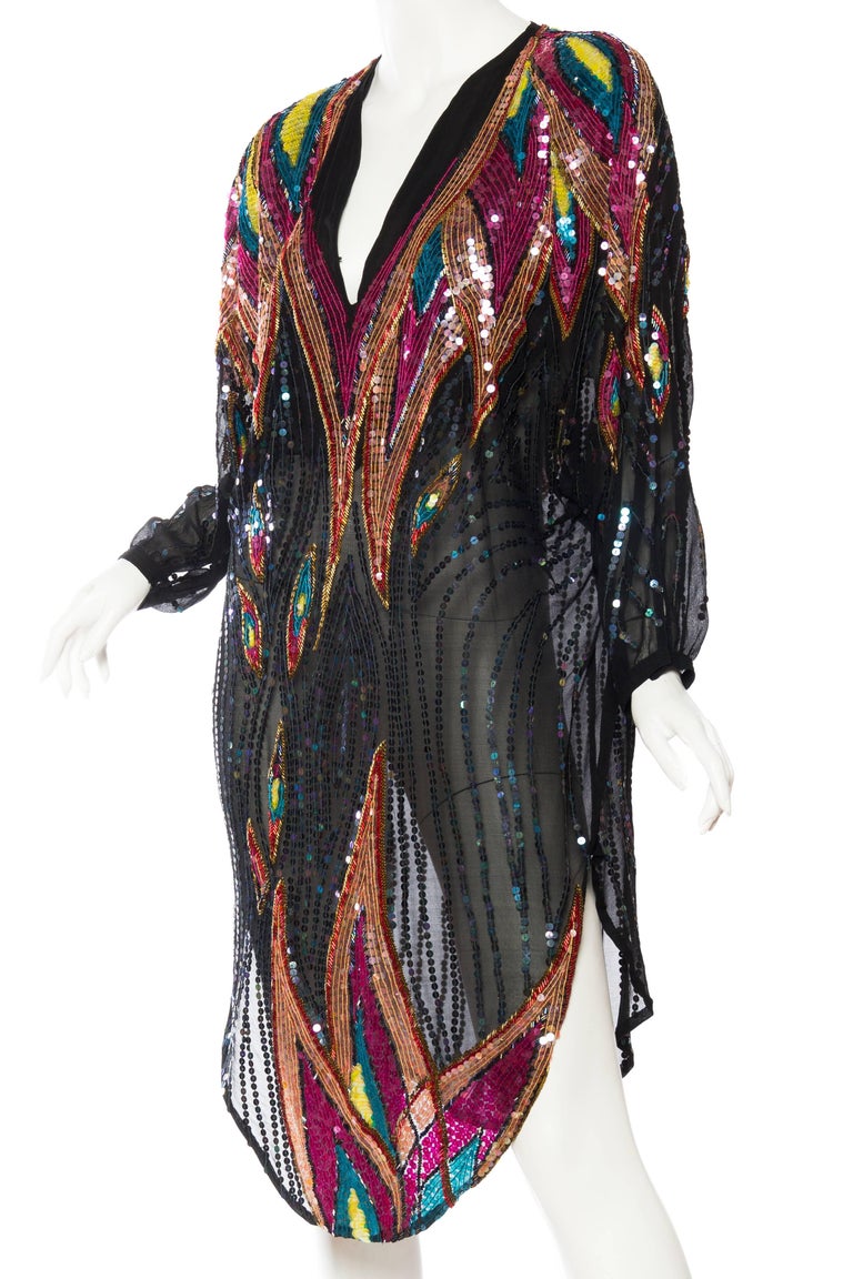 1970s Neil Bieff Sheer Sequined Disco Tunic Dress at 1stDibs