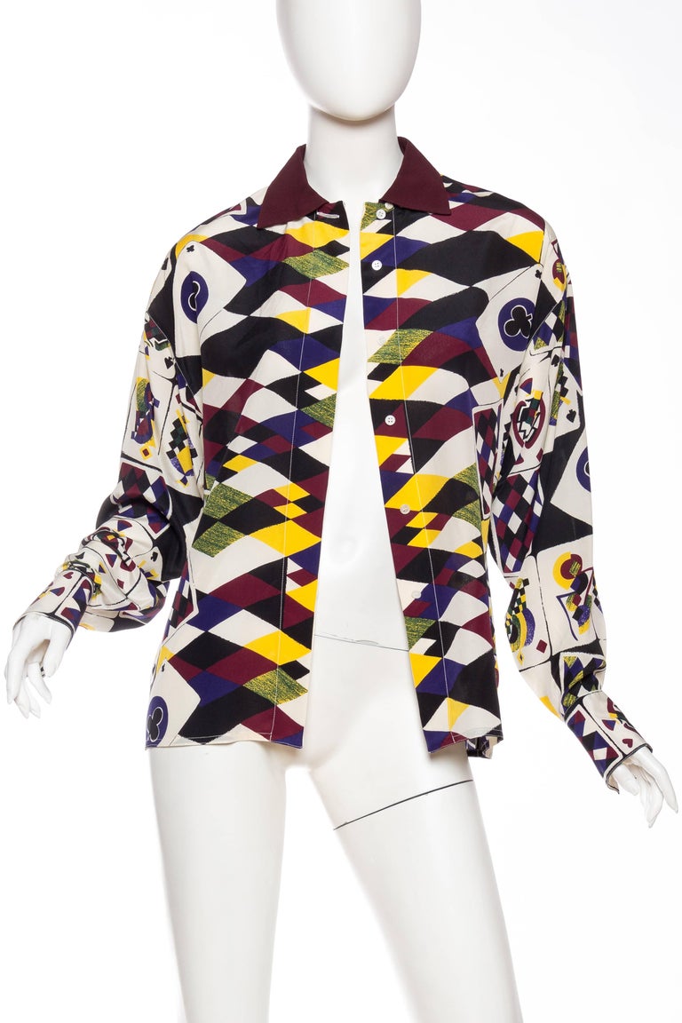 1980S GIANNI VERSACE Printed Silk Playing Card Shirt Sz 42 For Sale at ...