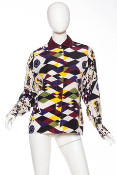 1980S GIANNI VERSACE Printed Silk Playing Card Shirt Sz 42
