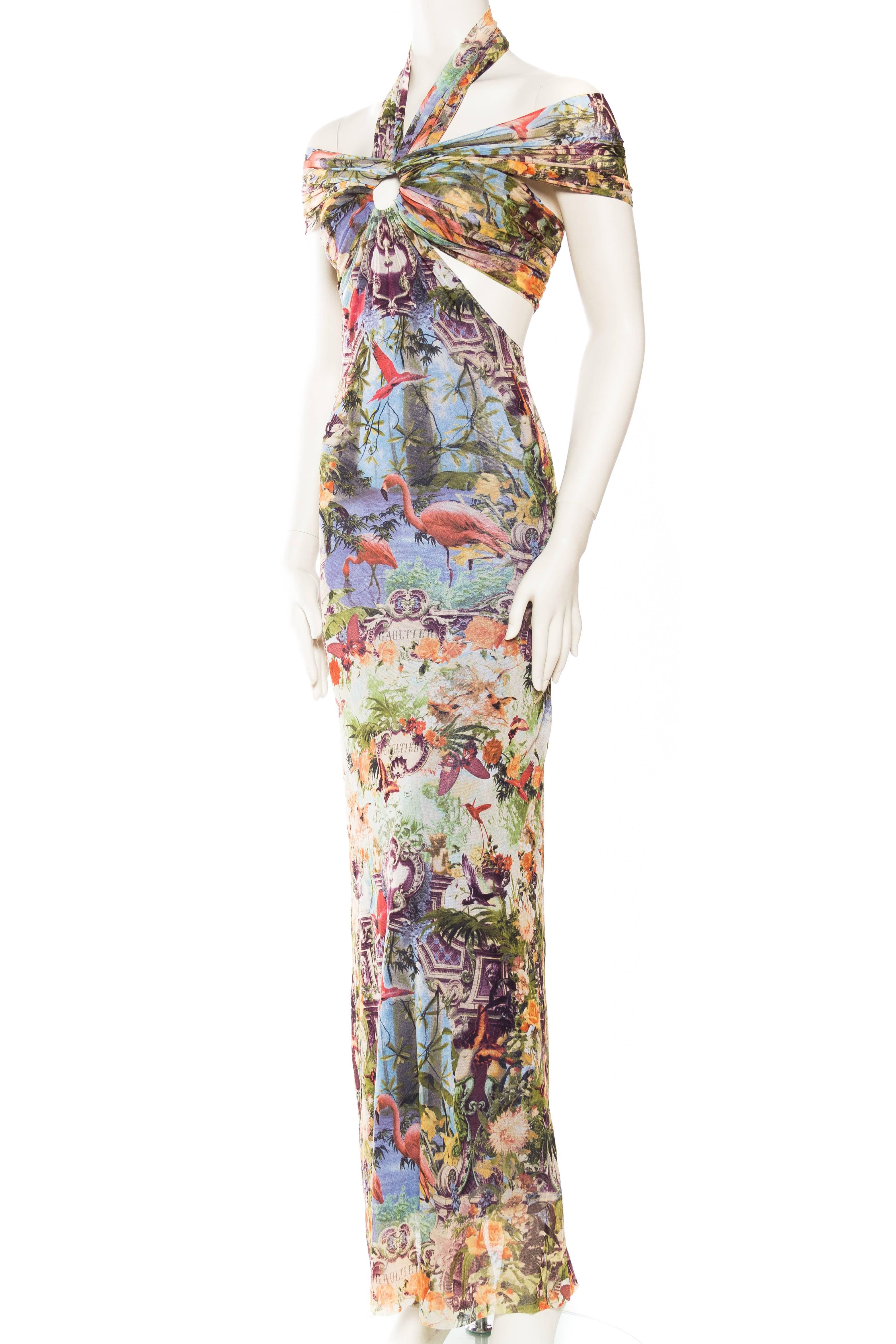 Gray Jean Paul Gaultier Tropical Sheer Flamingo Dress