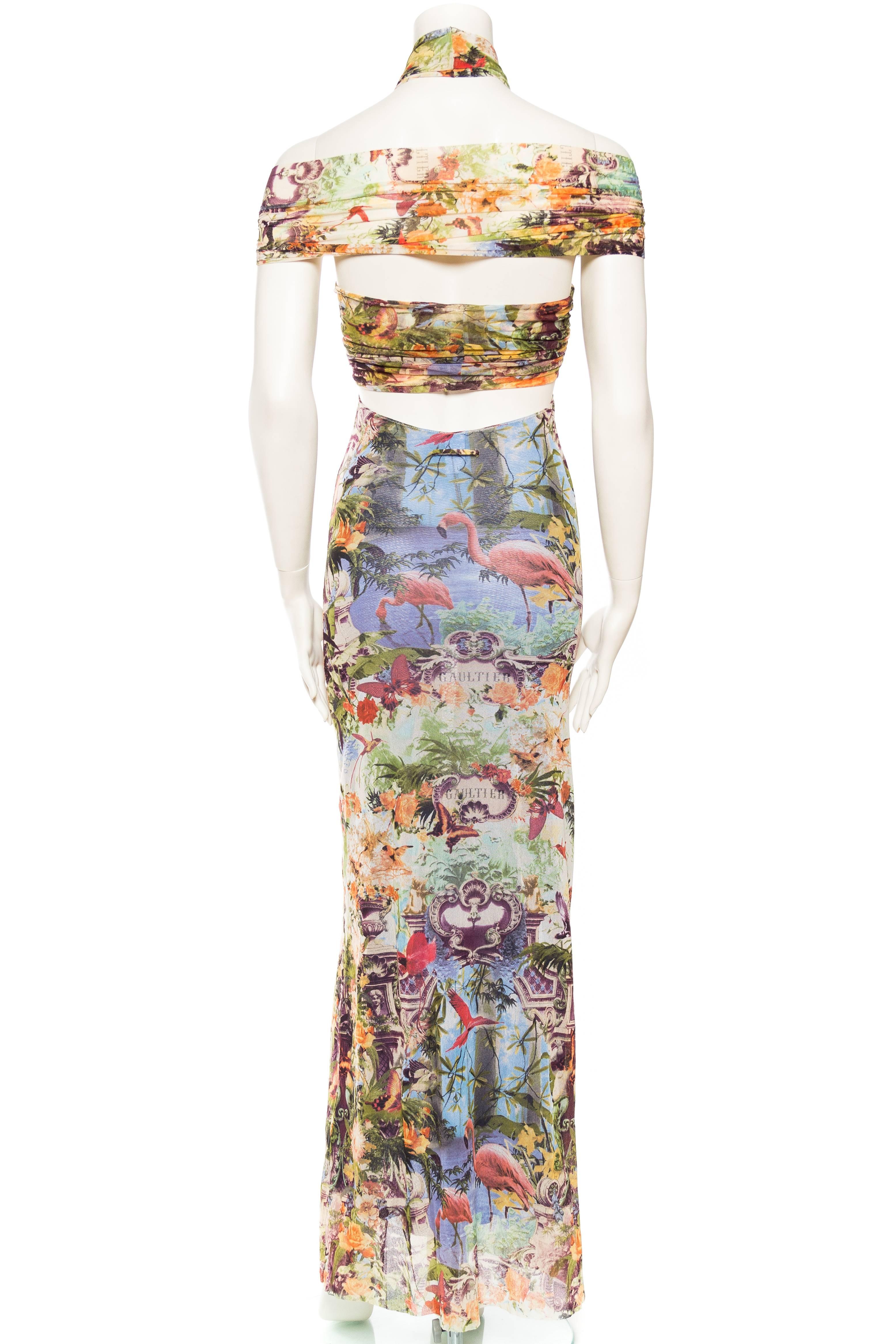 Jean Paul Gaultier Tropical Sheer Flamingo Dress In Excellent Condition In New York, NY