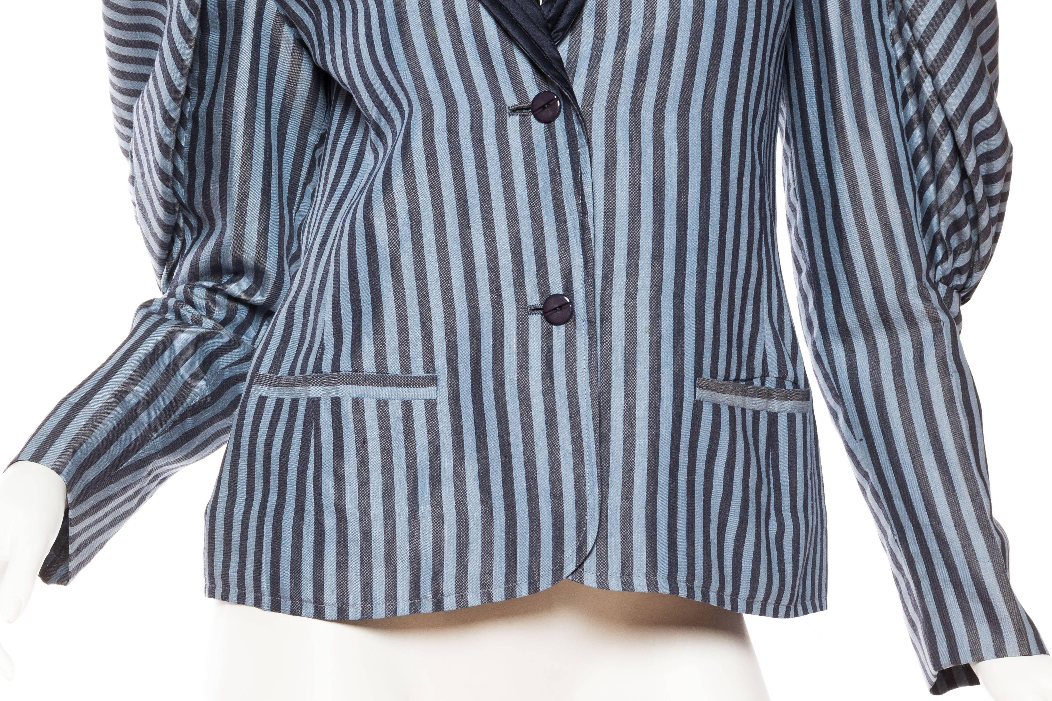 1970S VALENTINO Baby Blue Striped Silk Victorian Inspired Blazer Jacket 2