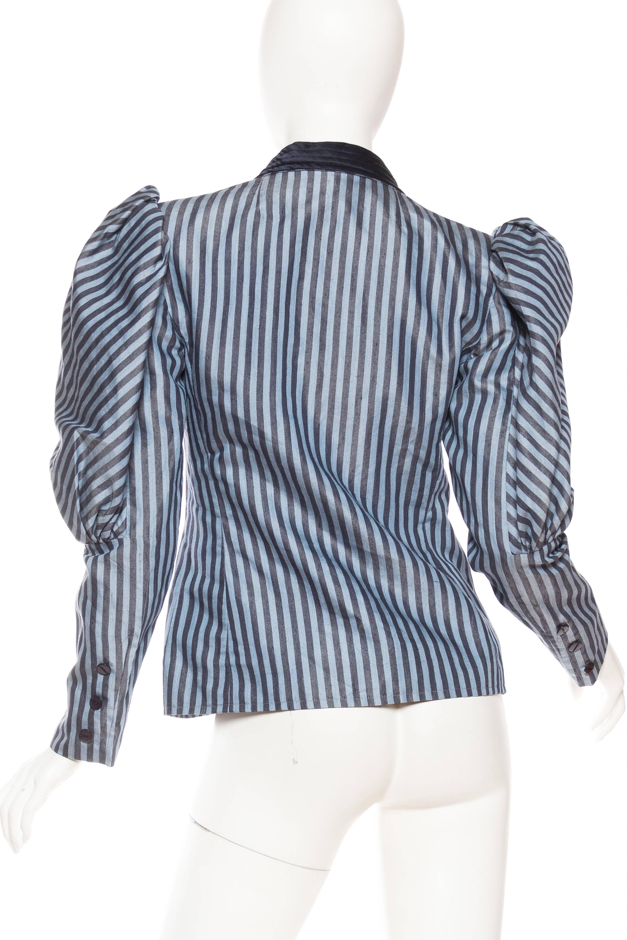 Women's 1970S VALENTINO Baby Blue Striped Silk Victorian Inspired Blazer Jacket