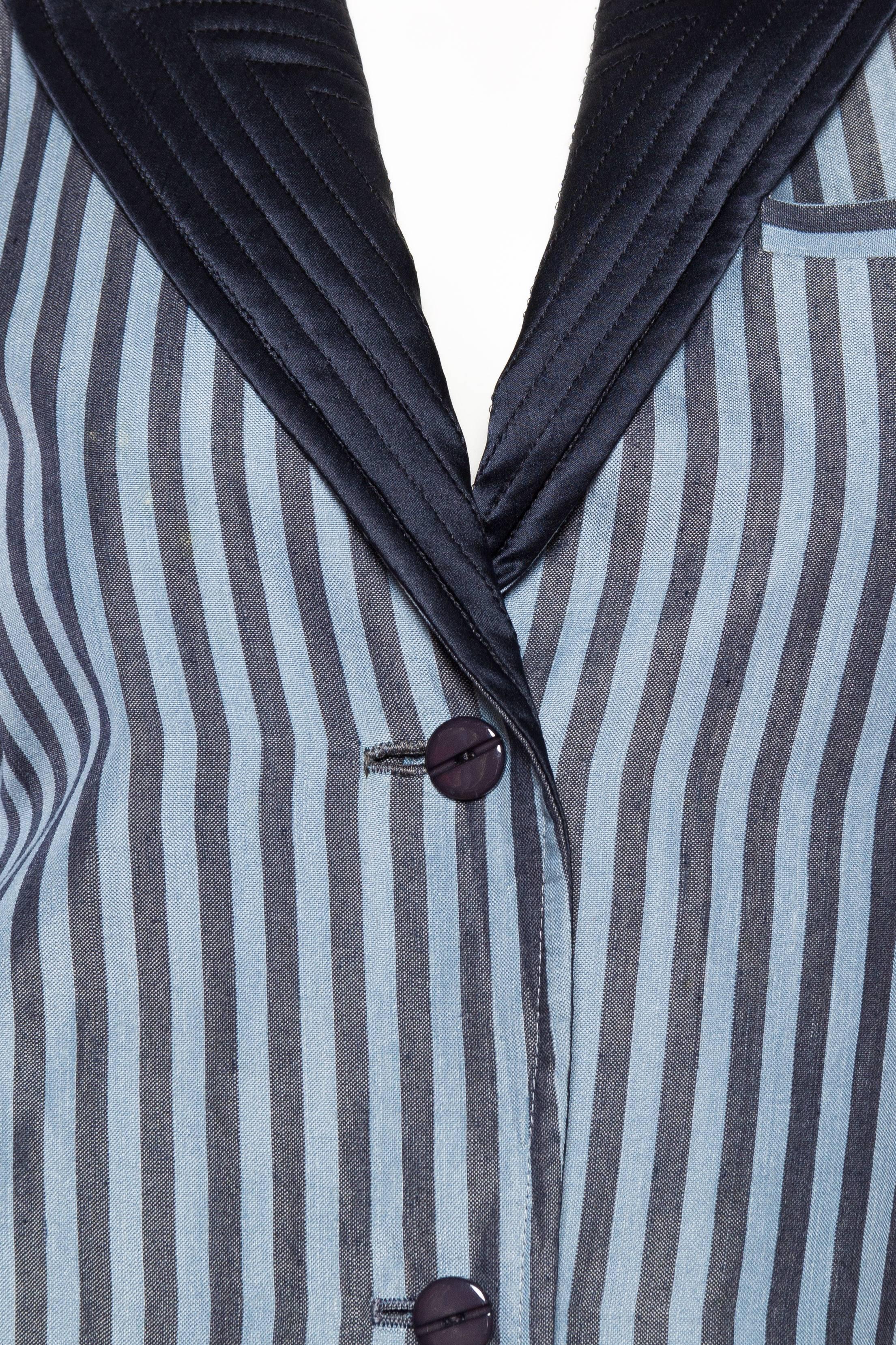 1970S VALENTINO Baby Blue Striped Silk Victorian Inspired Blazer Jacket 3