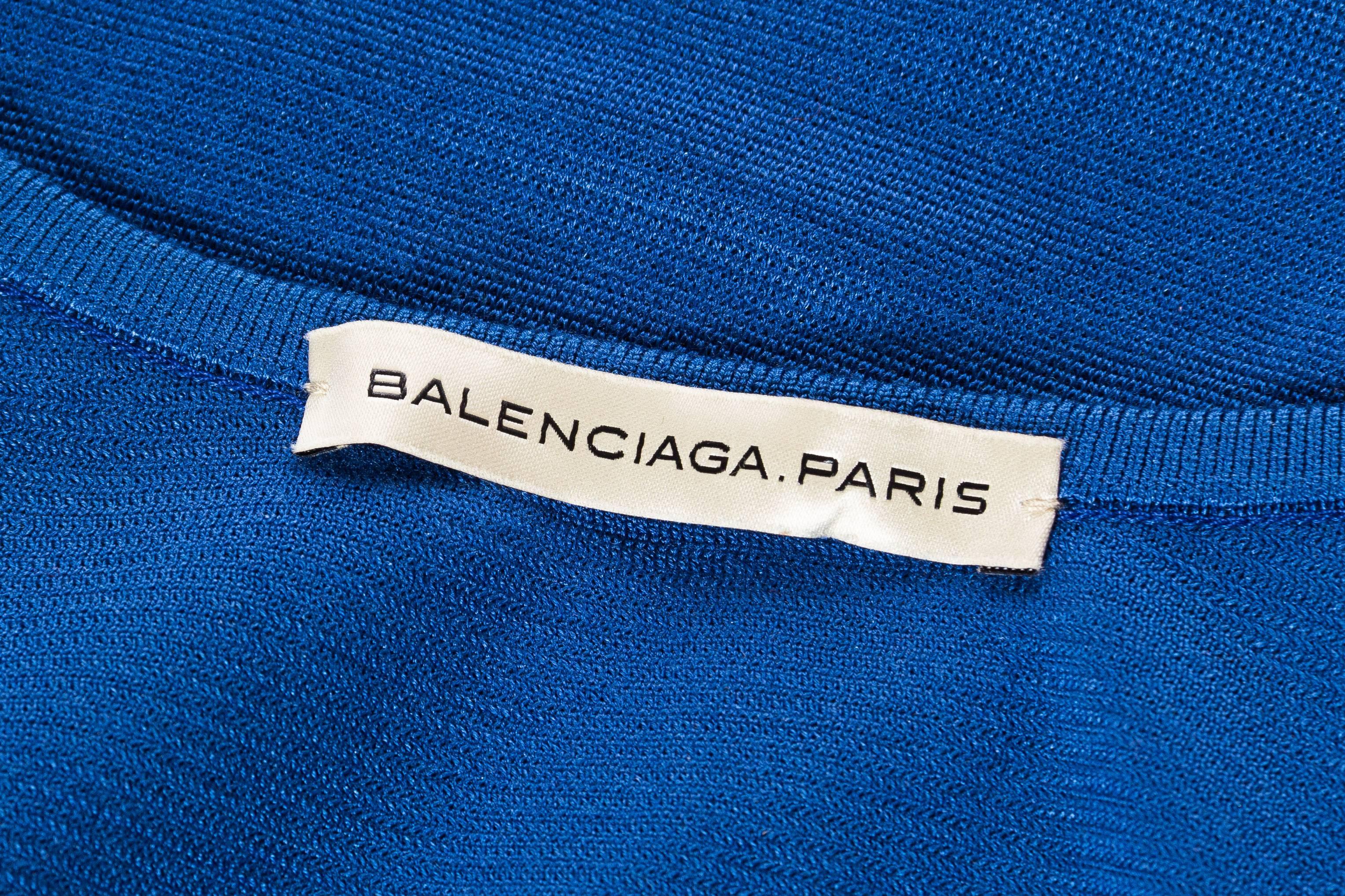 1970S BALENCIAGA Blue Rayon & Silk Geometric Knit Top Sz 40 For Sale 5