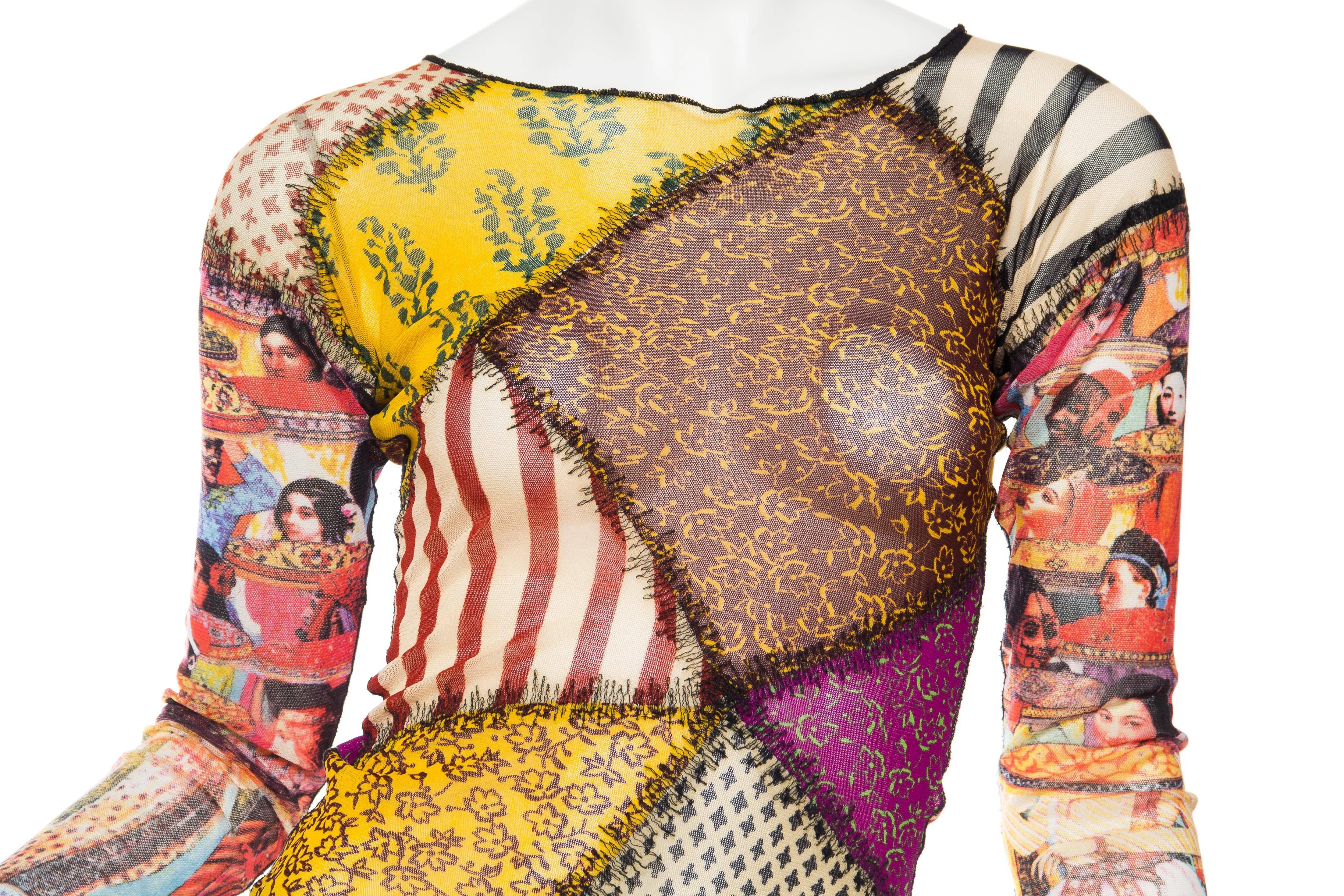 Jean Paul Gaultier Sheer Deconstructed Patchwork Mesh Top In Excellent Condition In New York, NY