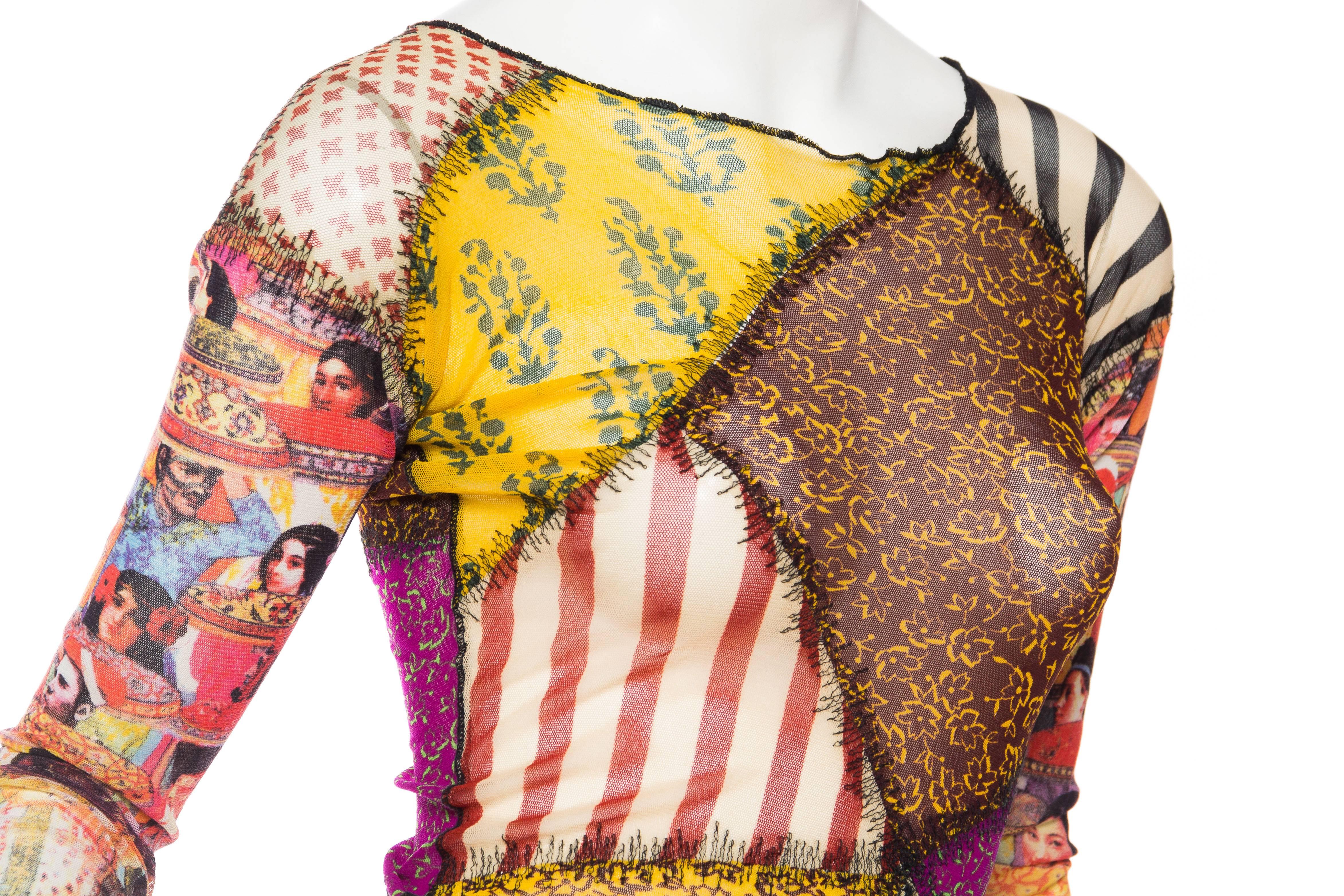 Brown Jean Paul Gaultier Sheer Deconstructed Patchwork Mesh Top