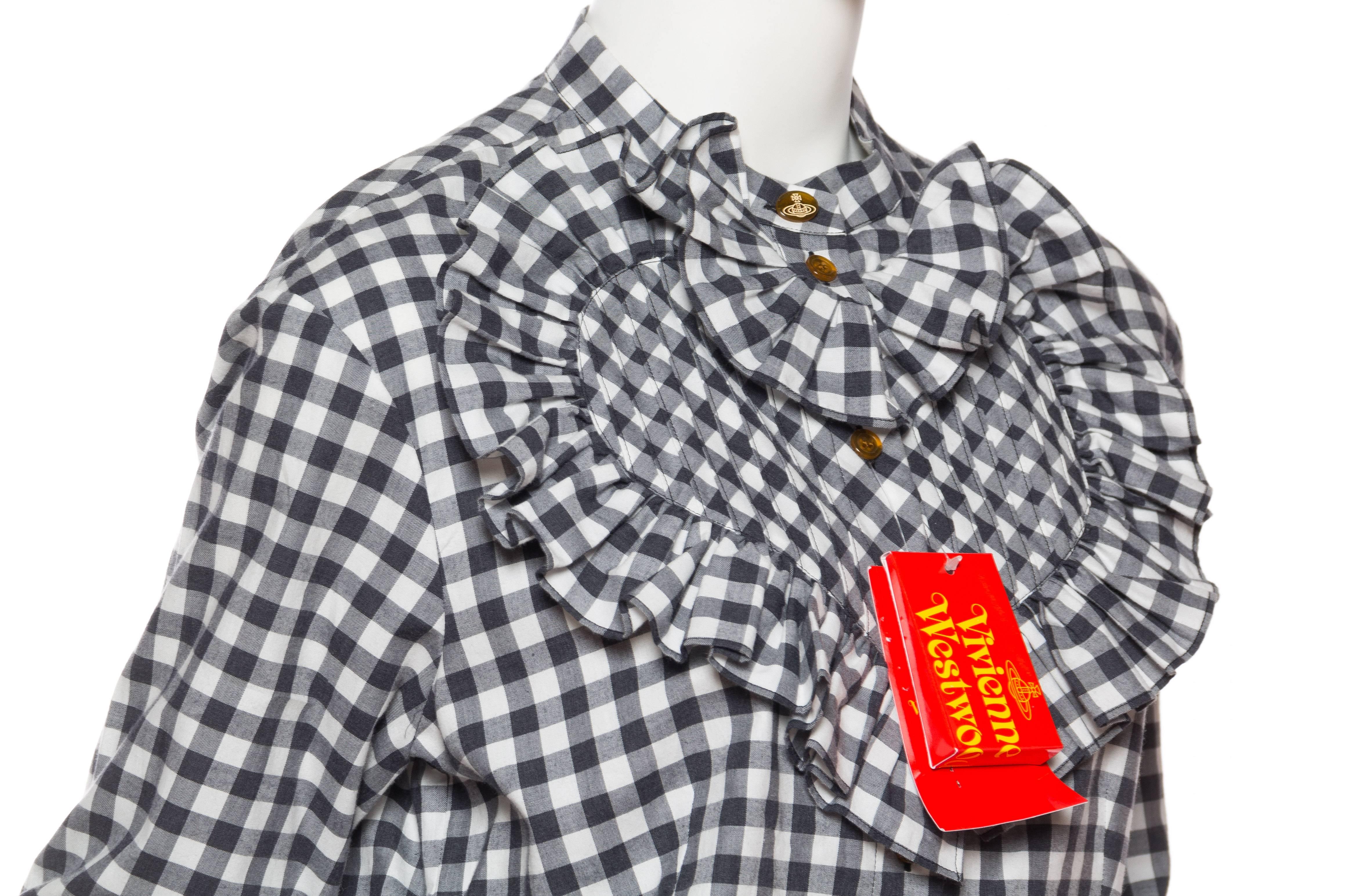 Women's 2000 VIVIENNE WESTWOOD Cotton Gingham Ruffled Heart Blouse  NWT