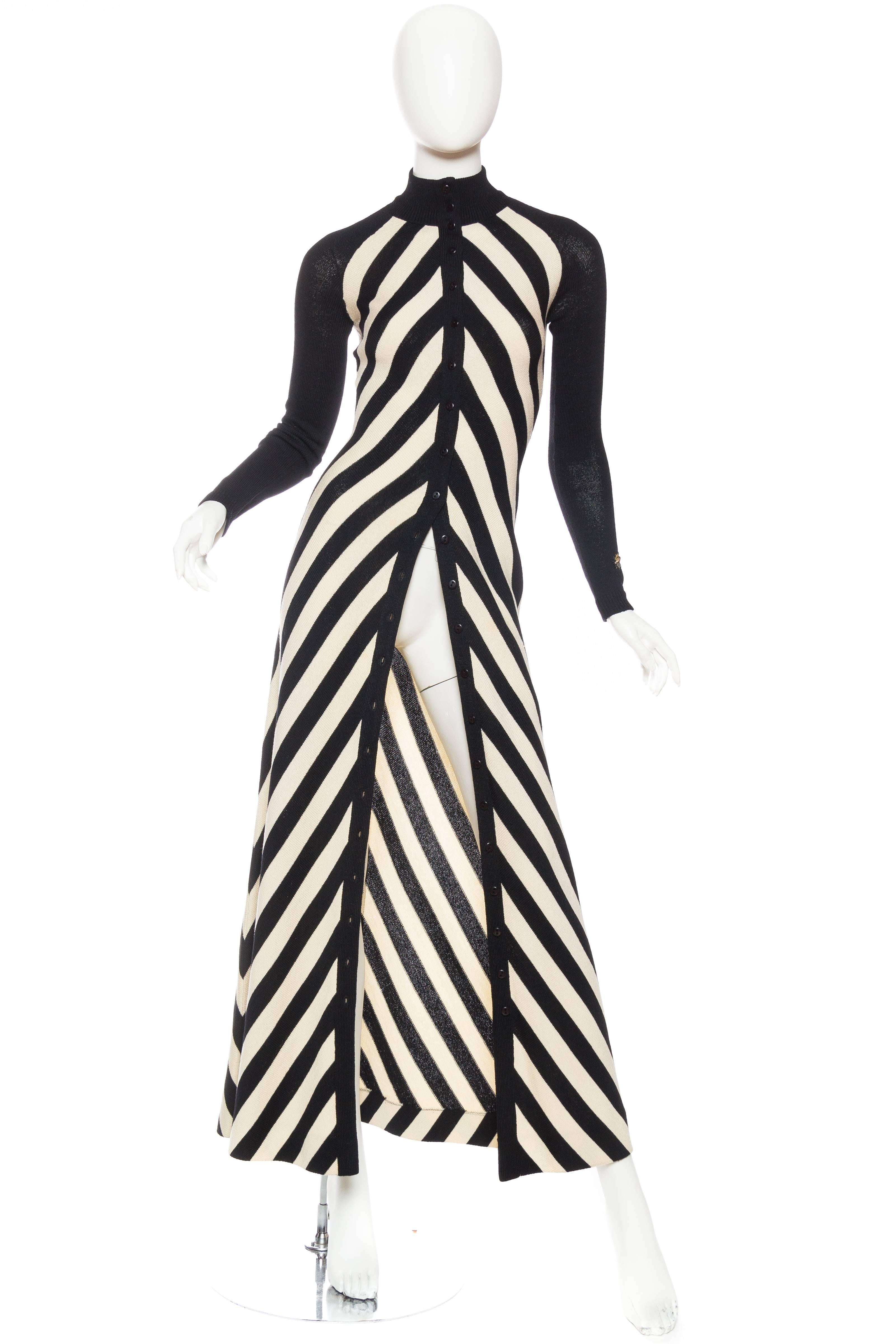 Black & White Op-Art Chevron Striped Maxi Sweater Cardigan with a cute bee stitched to one cuff.