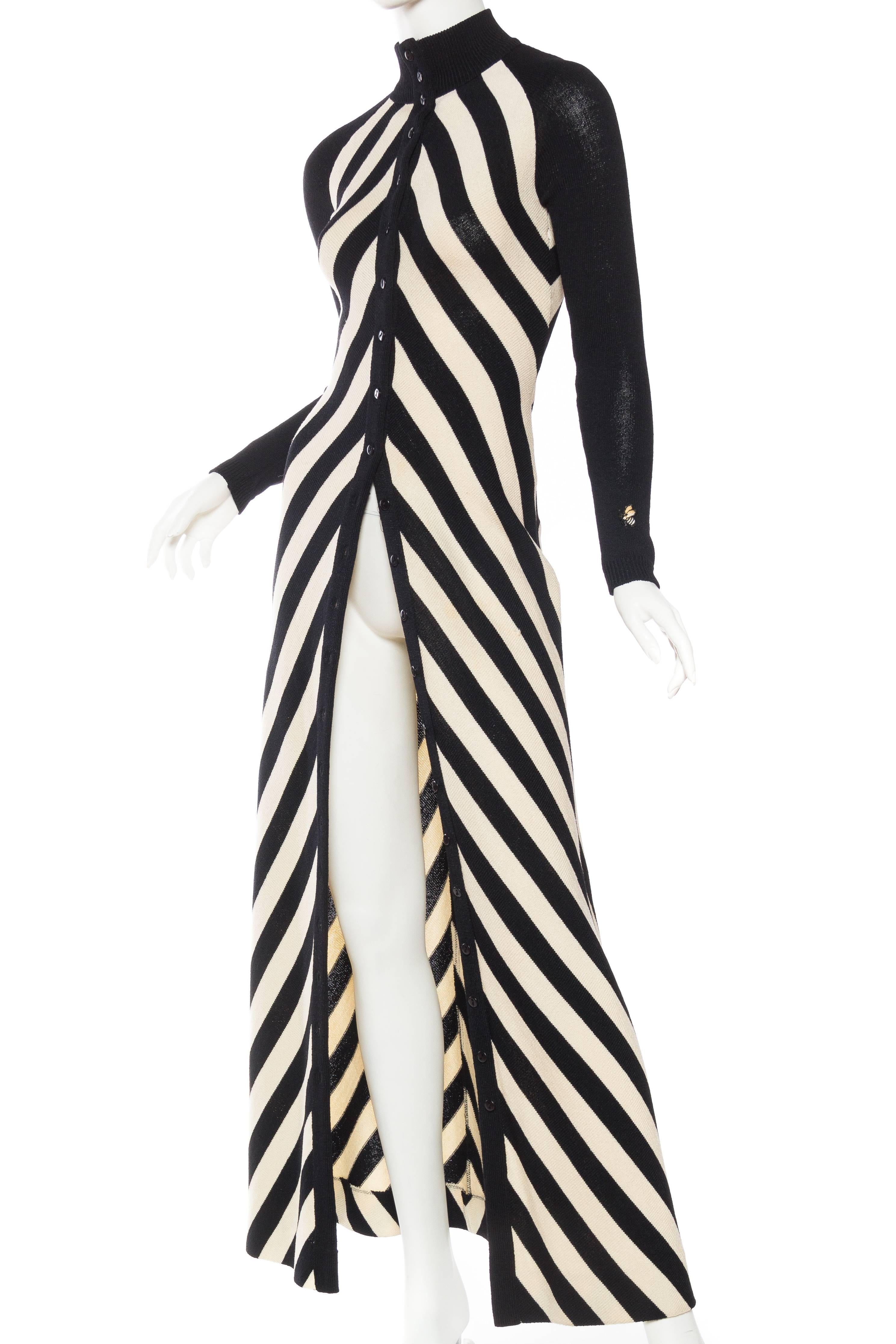 Black & White Op-Art Chevron Striped Maxi Sweater Cardigan 2