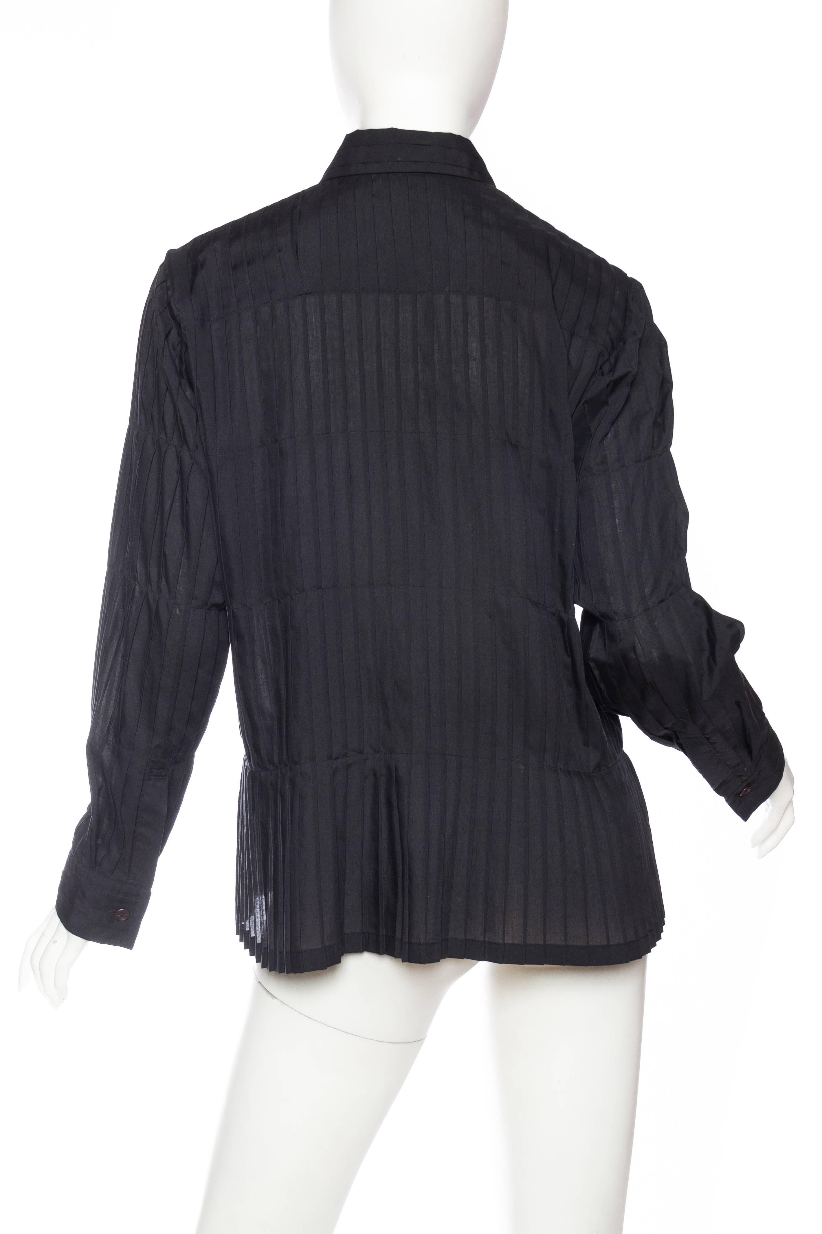 1990S ISSEY MIYAKE Black Polyester Voile Pleated Blouse For Sale 3