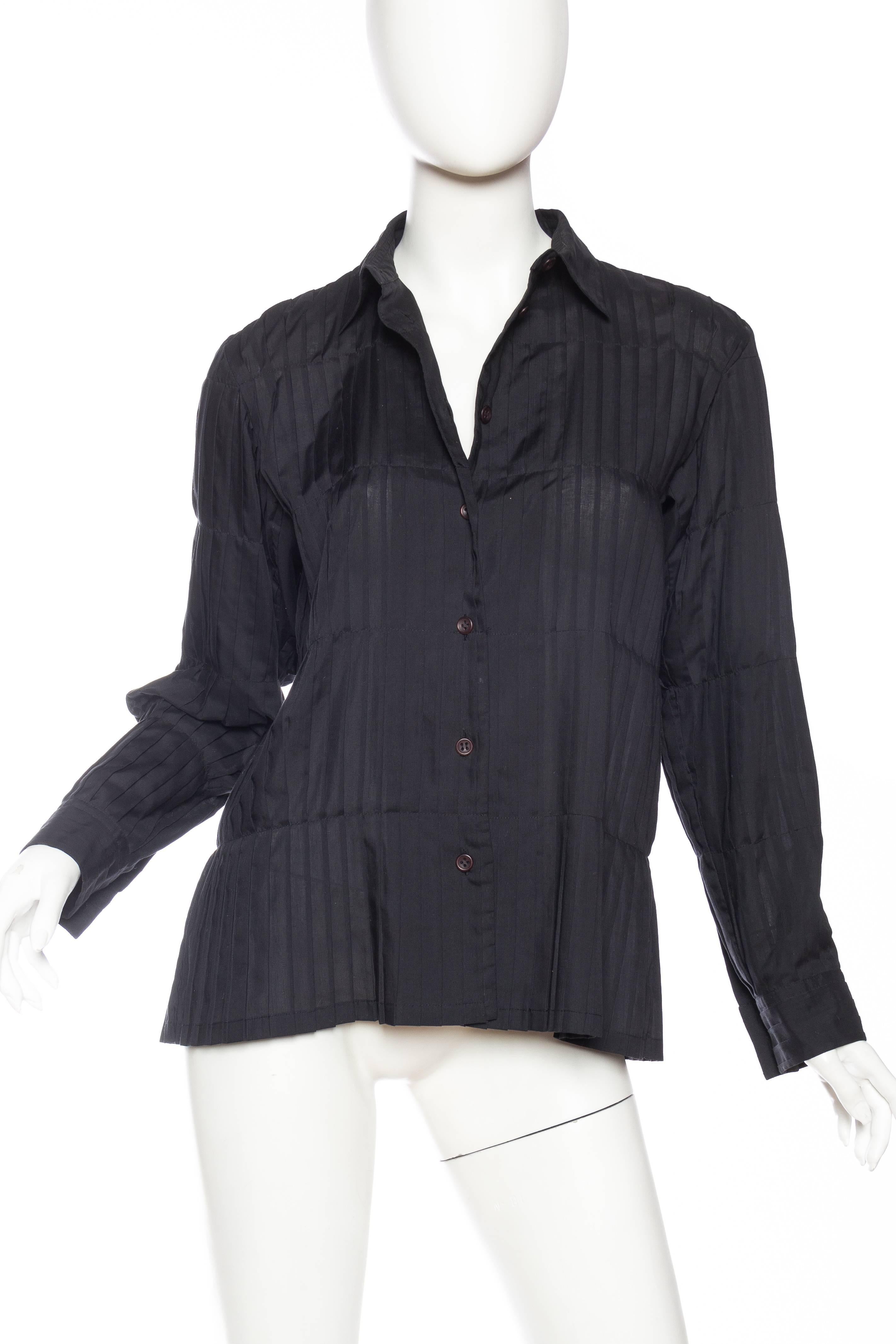 Women's 1990S ISSEY MIYAKE Black Polyester Voile Pleated Blouse For Sale