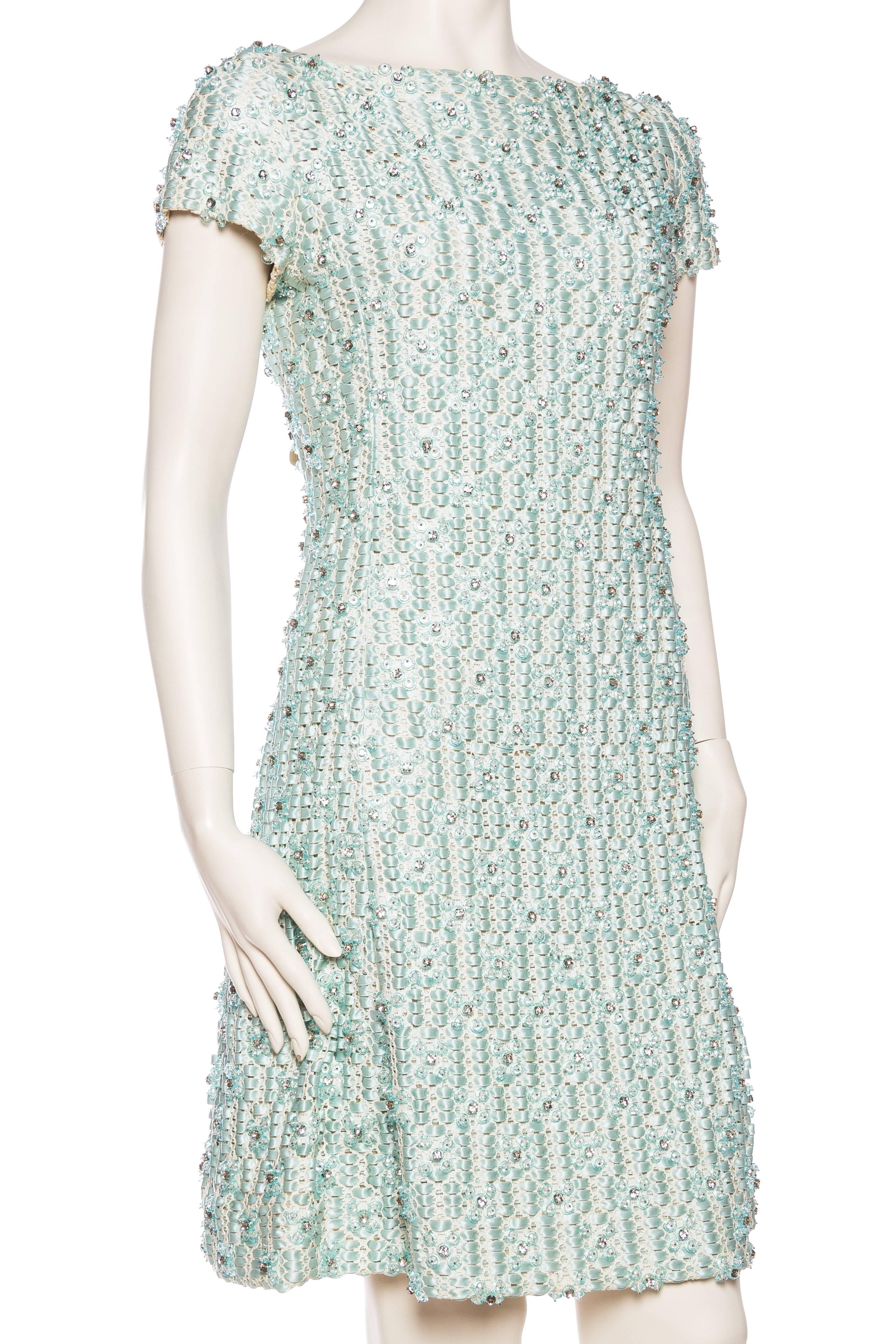 1960s Fully beaded Lace and Ribbon Dress In Excellent Condition In New York, NY