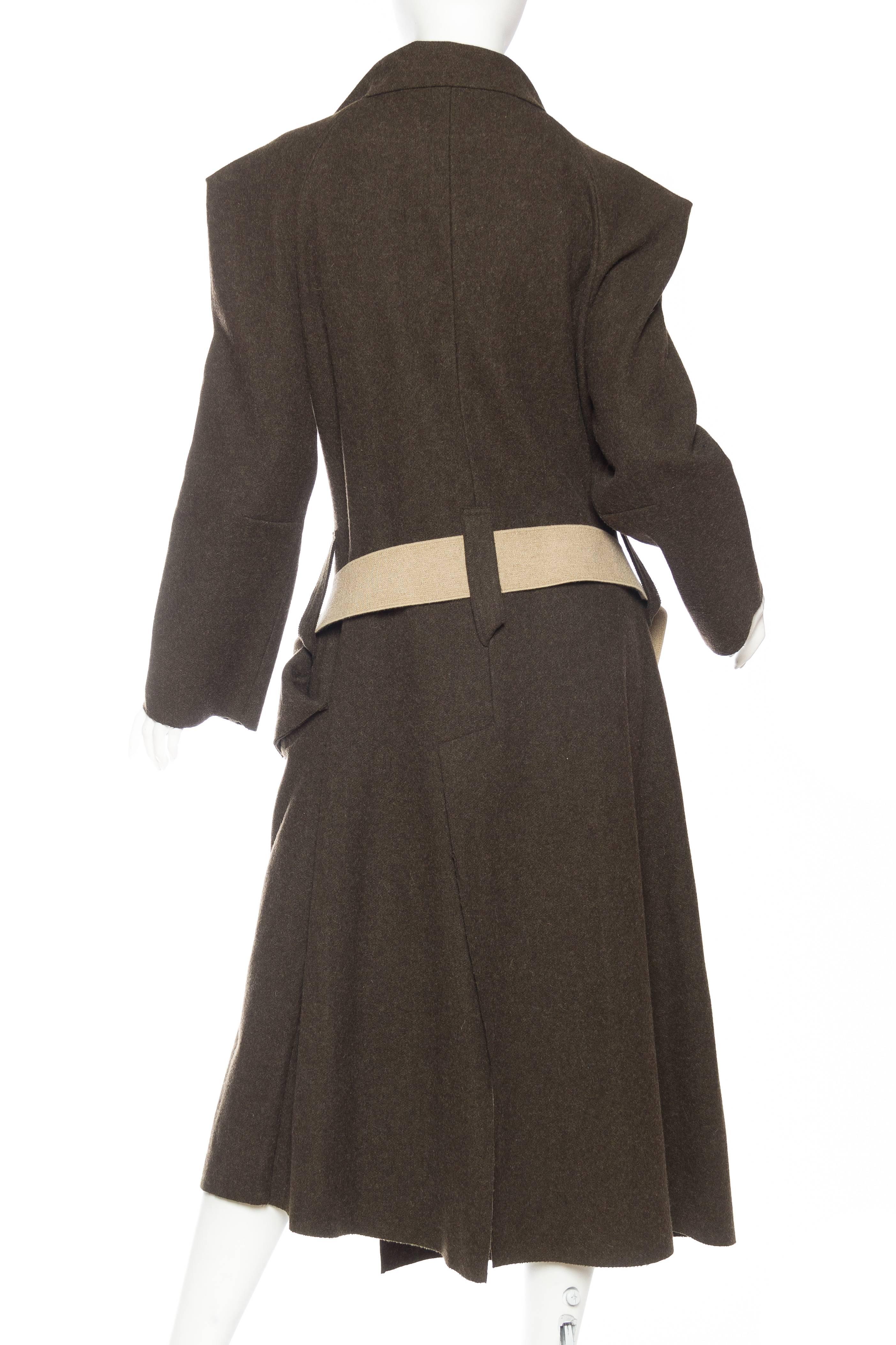 Black 1990S VIVIENNE WESTWOOD Olive Green Wool Anglomania Asymmetrical Trench Coat Wi For Sale