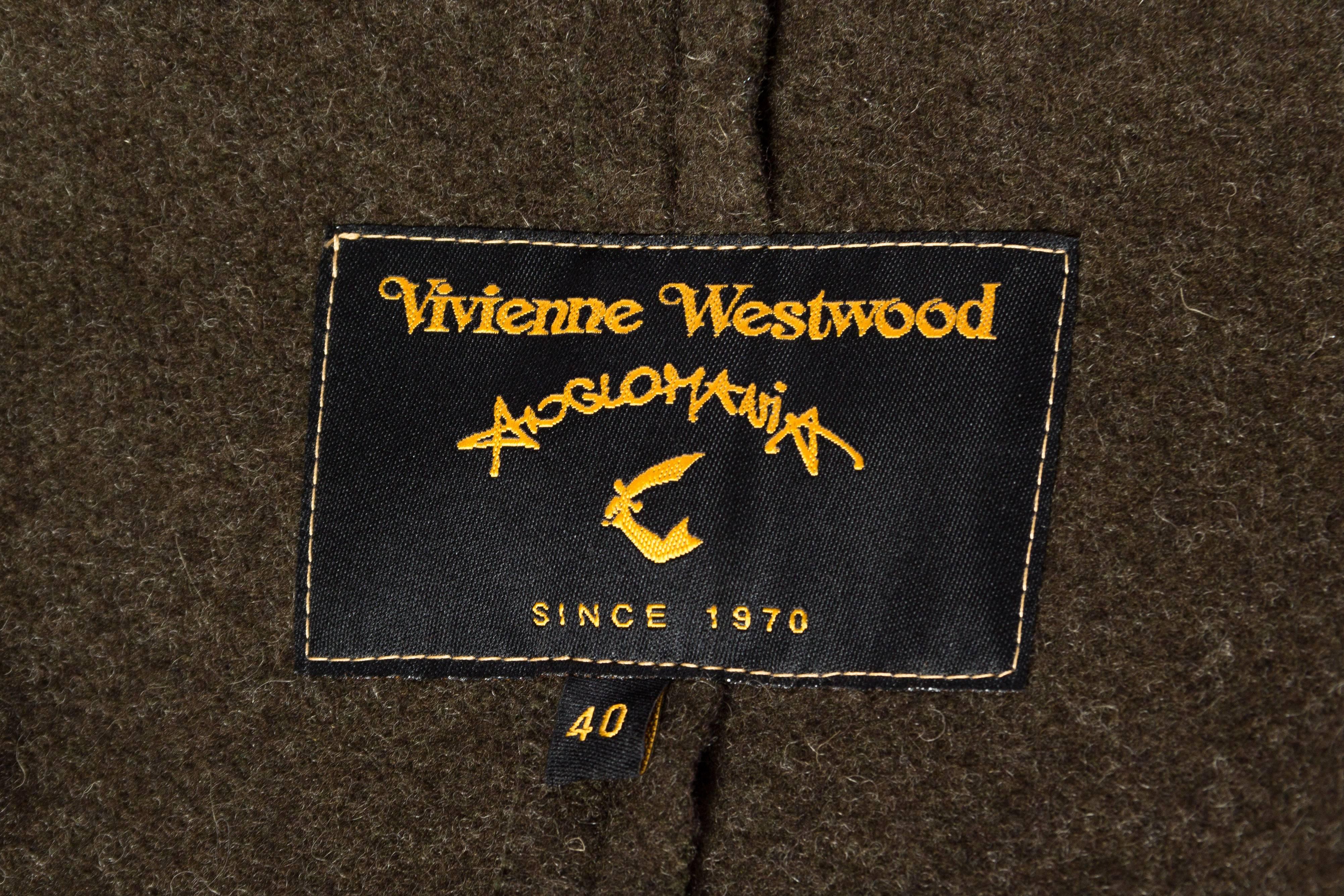 1990S VIVIENNE WESTWOOD Olive Green Wool Anglomania Asymmetrical Trench Coat Wi For Sale 2