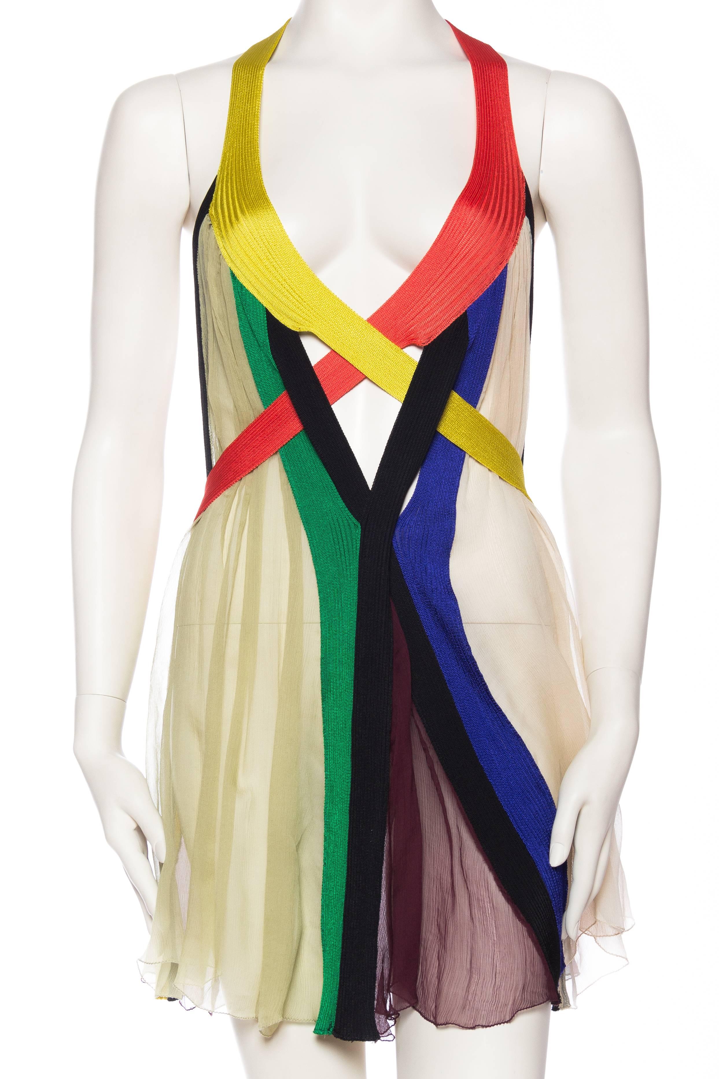 Beige Jean Paul Gaultier Sheer Rainbow Strap Dress