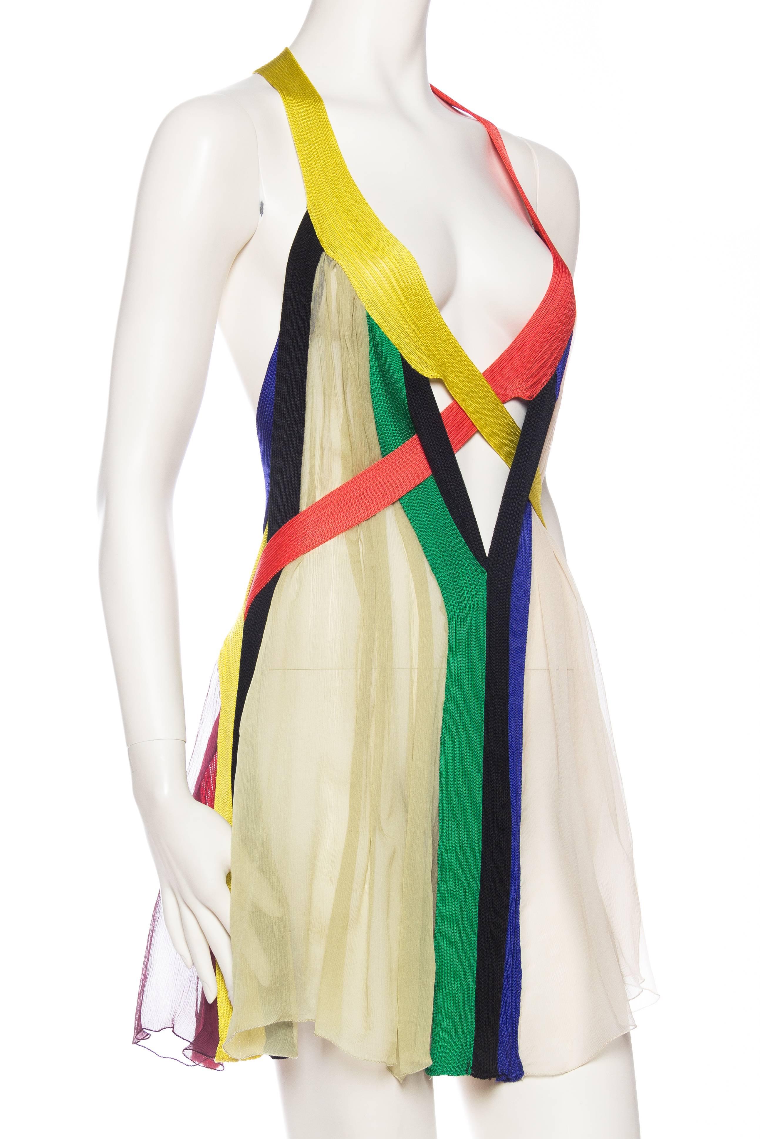 Jean Paul Gaultier Sheer Rainbow Strap Dress In Excellent Condition In New York, NY