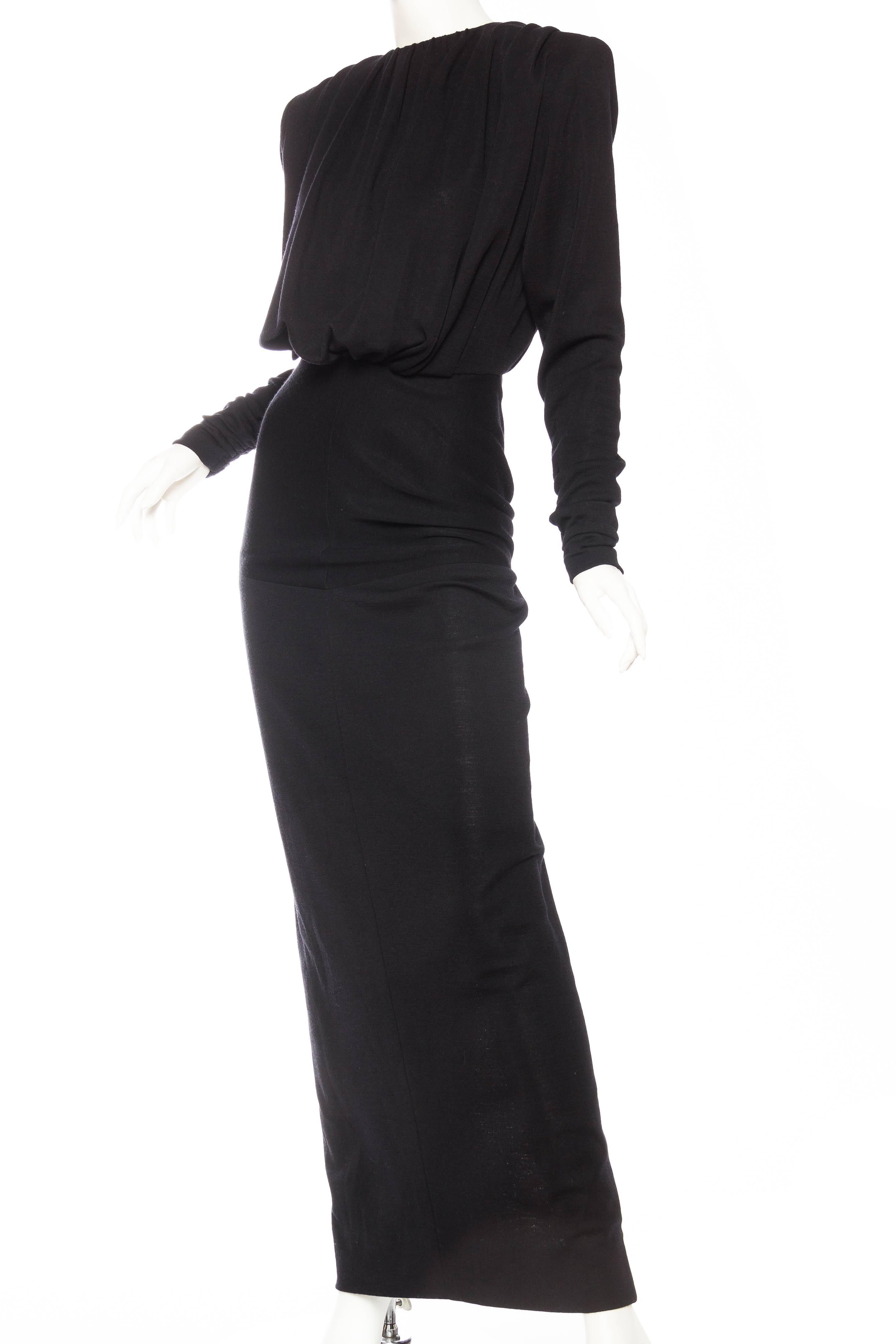 James Galanos Black Wool Jersey Powerful Shoulder Gown With Sleeves 1