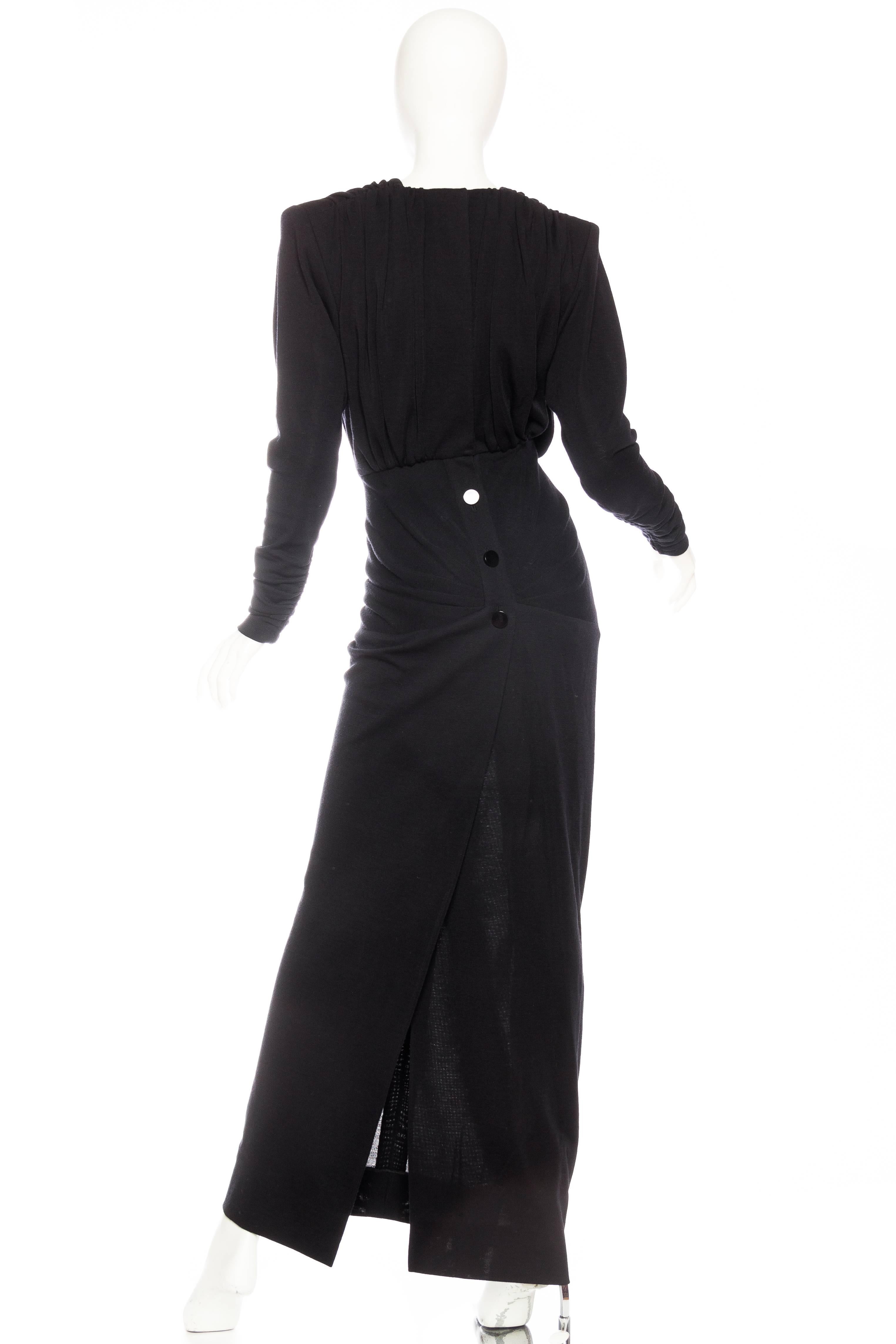 James Galanos Black Wool Jersey Powerful Shoulder Gown With Sleeves 2