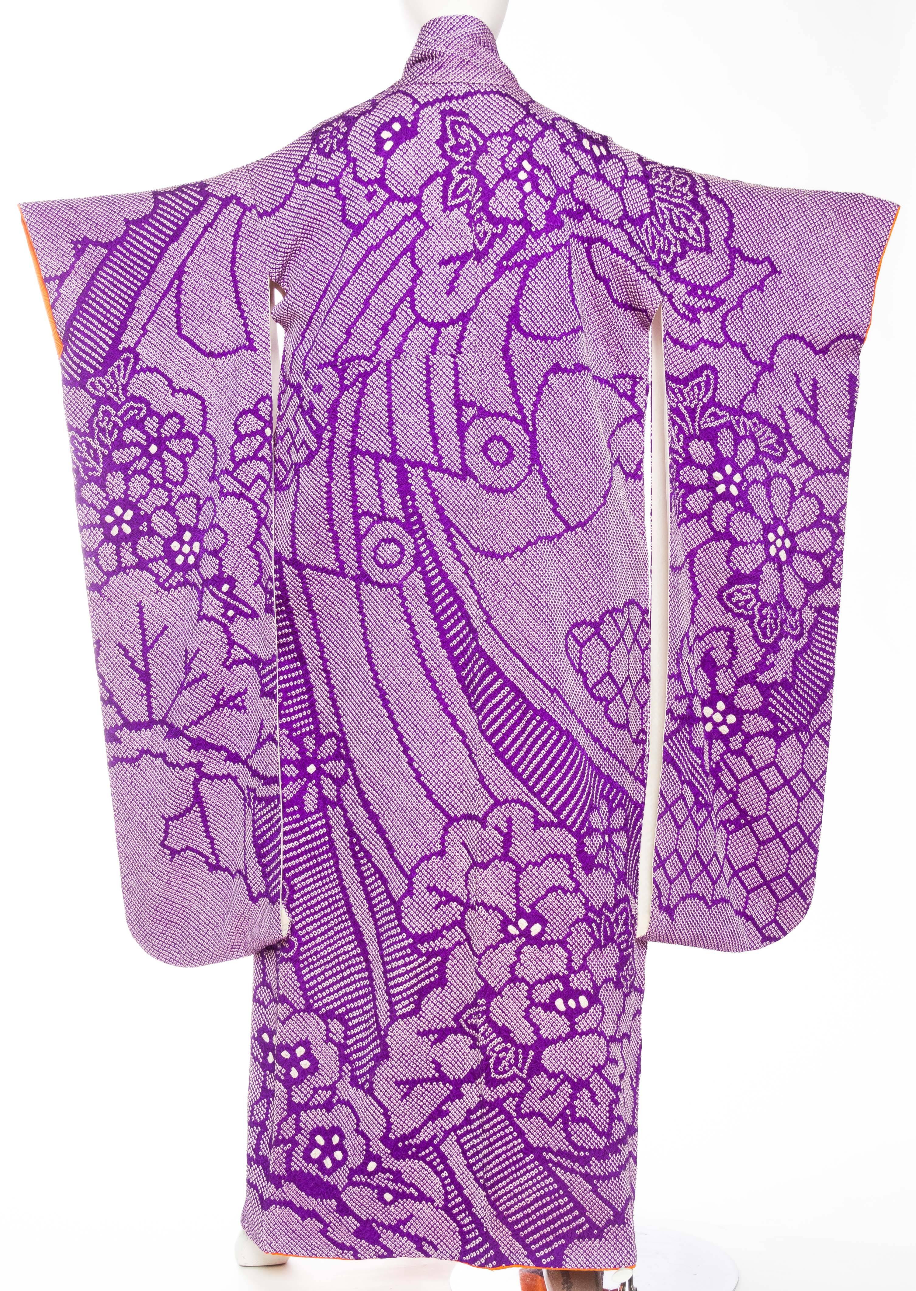 Purple Hand Dyed Japanese Shibori Kimono