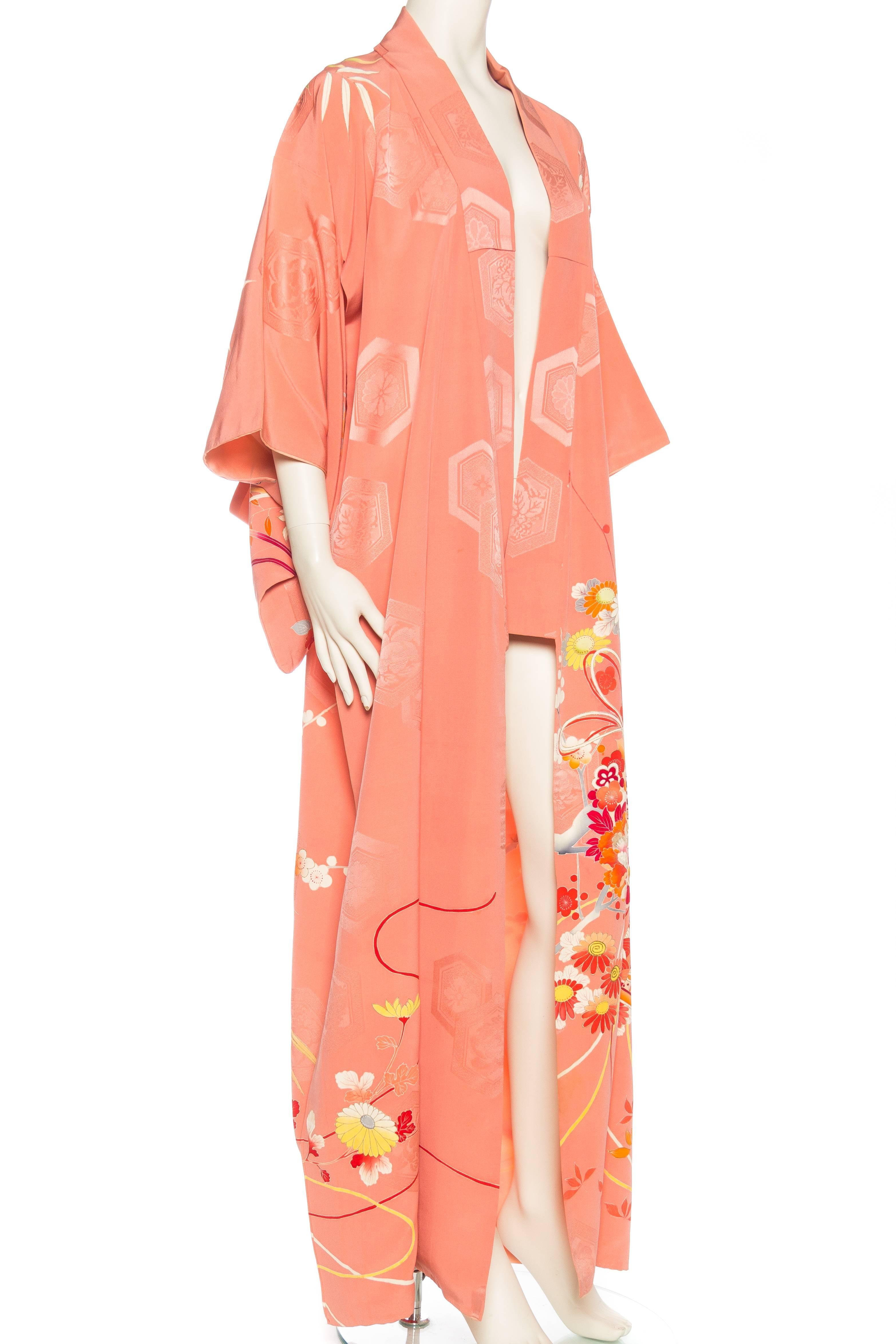 Orange Hand Painted Antique Silk Kimono