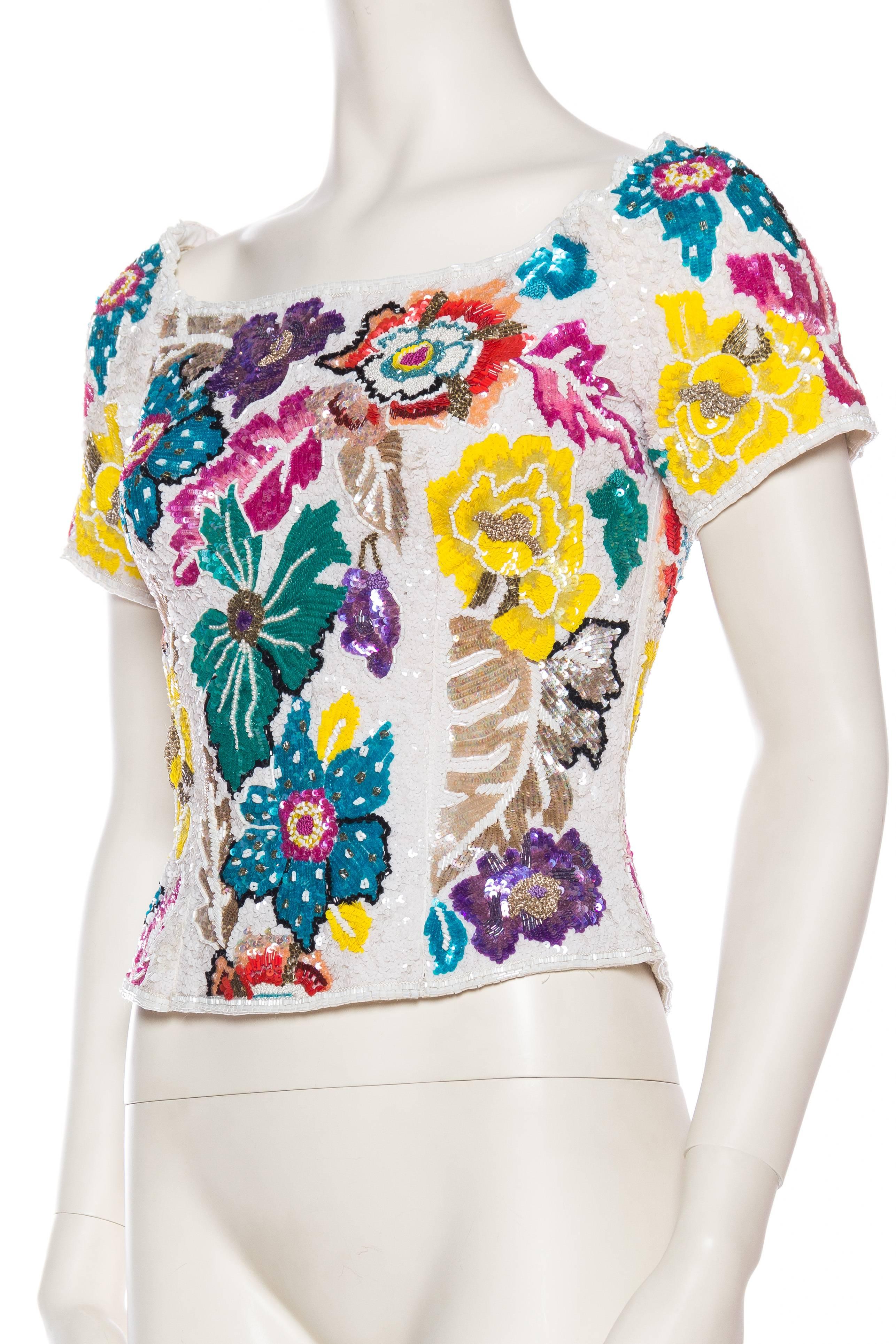 Women's Tropical Beaded and Embroidered Richilene Top