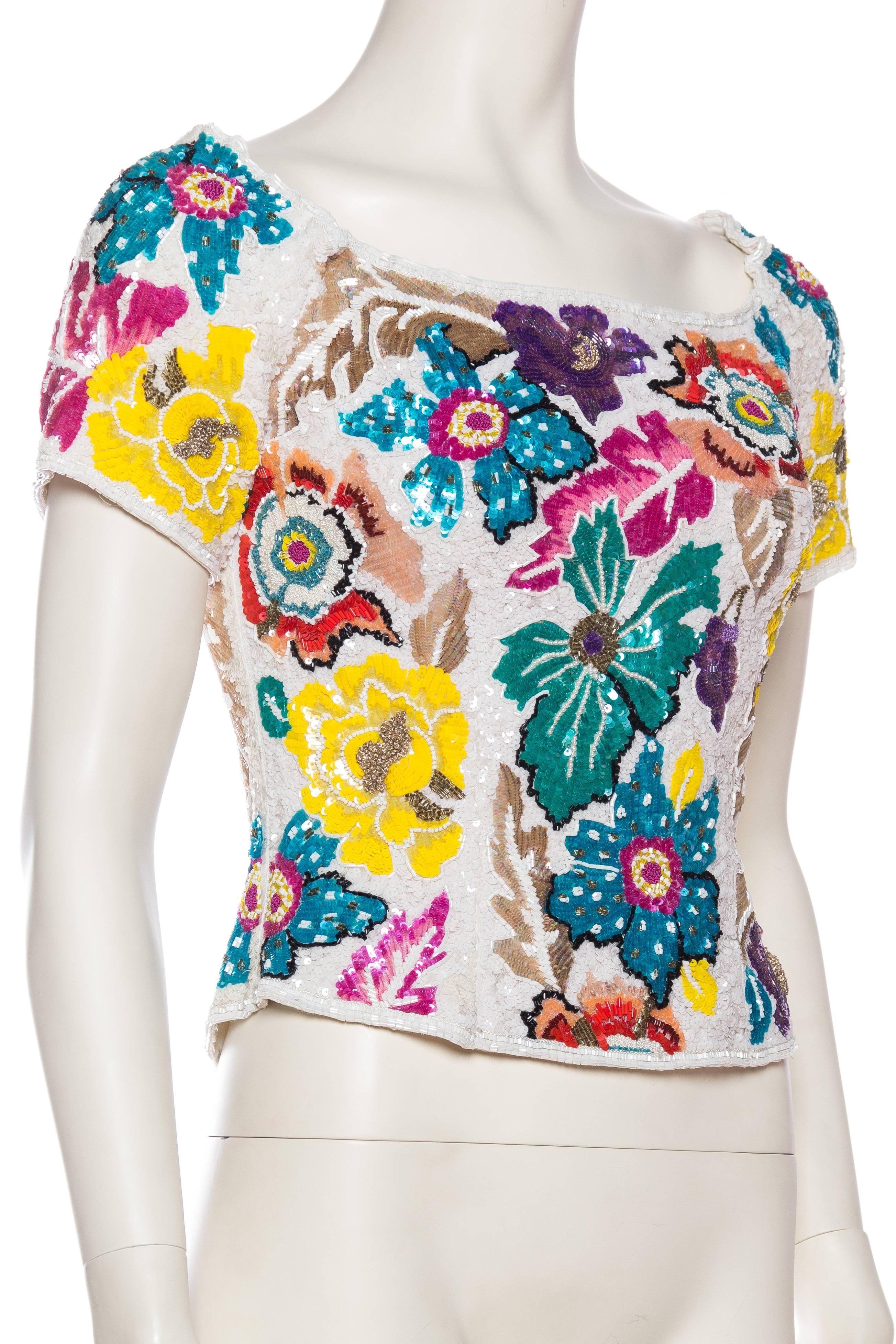 Tropical Beaded and Embroidered Richilene Top In Excellent Condition In New York, NY
