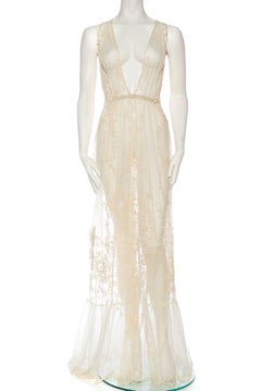 Embroidered Edwardian Net and Lace Gown, Coordinating Cape/Train