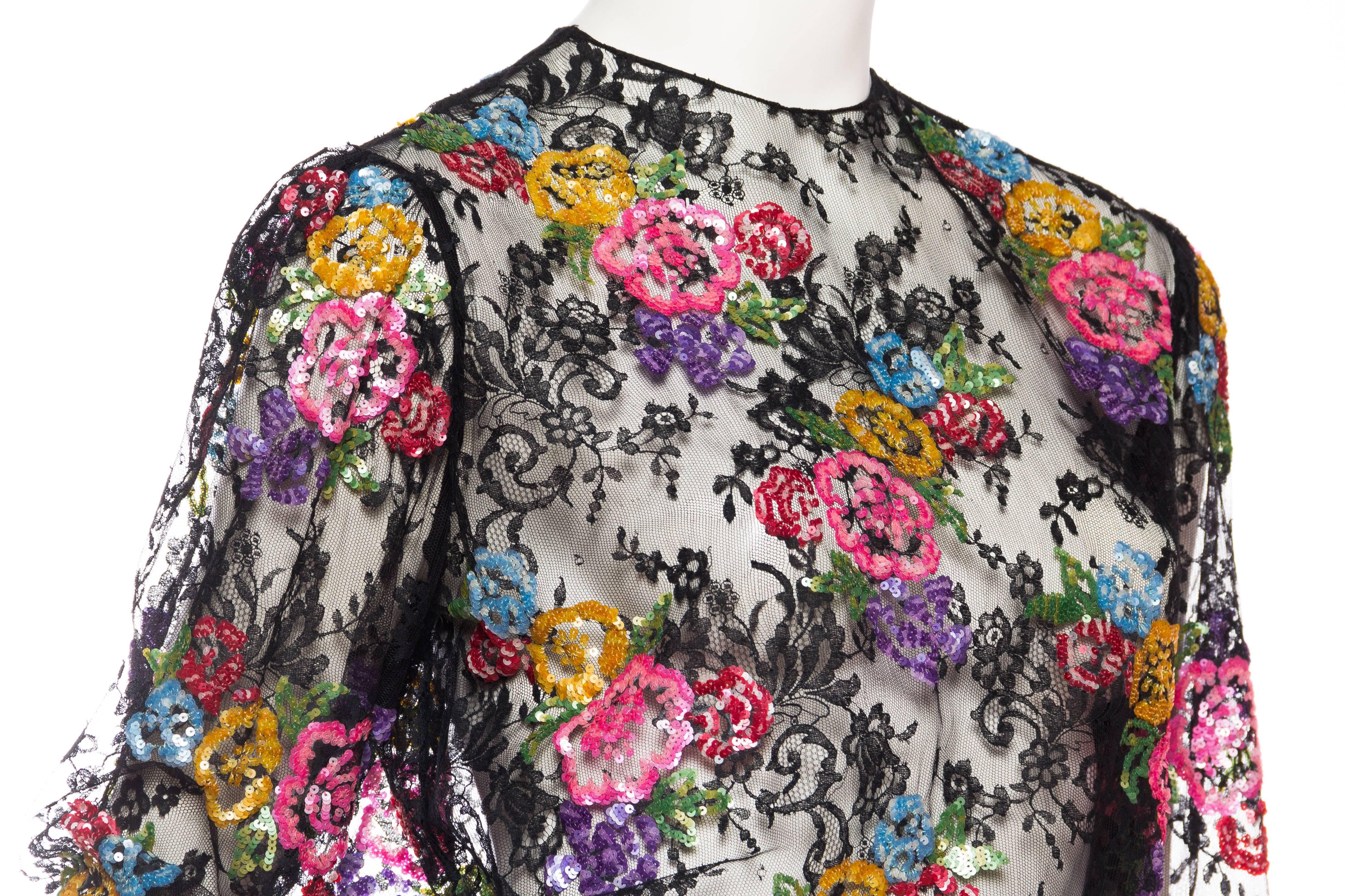 Oscar De La Renta Colourful Sequined Sheer Lace Blouse 2