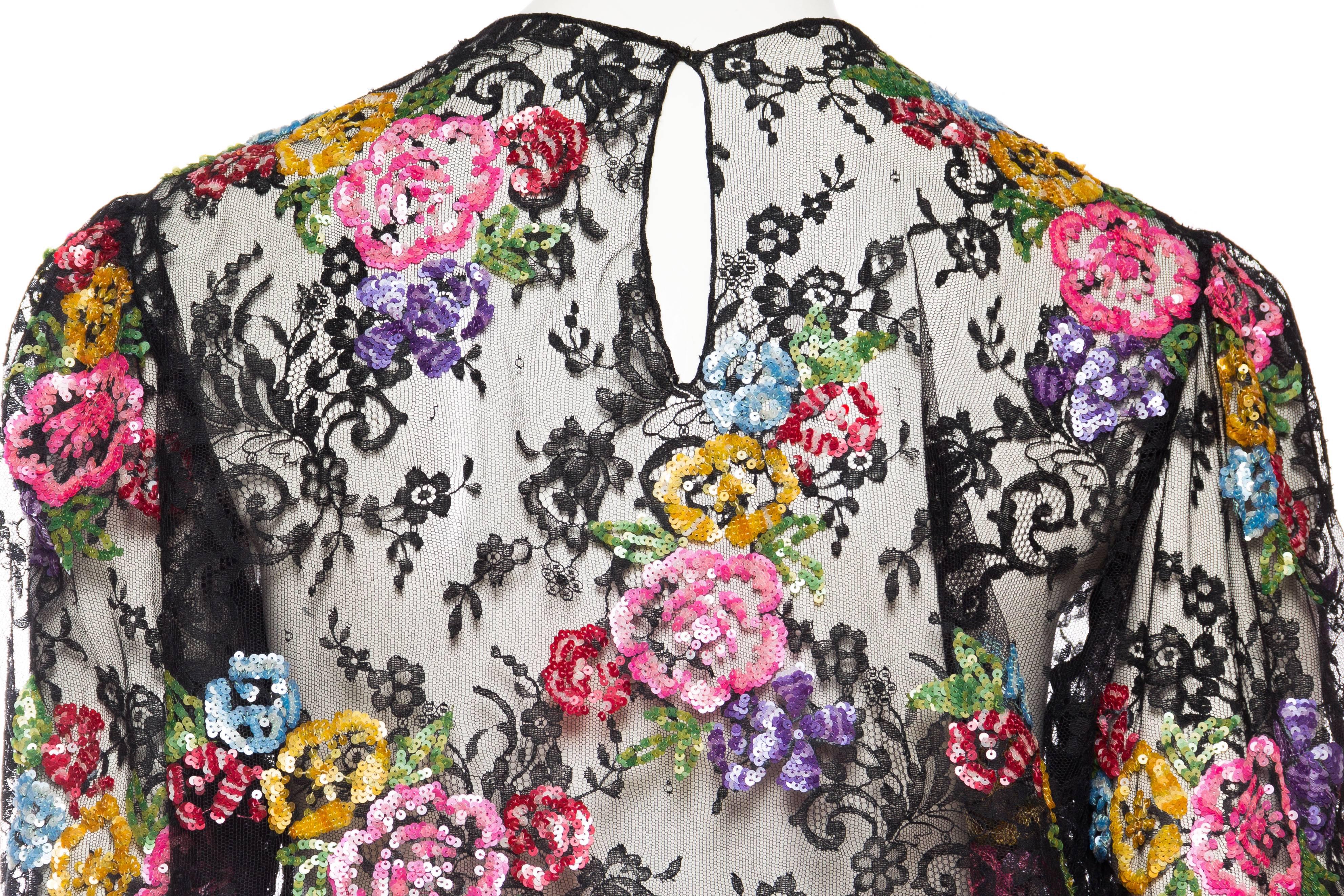 Oscar De La Renta Colourful Sequined Sheer Lace Blouse 3