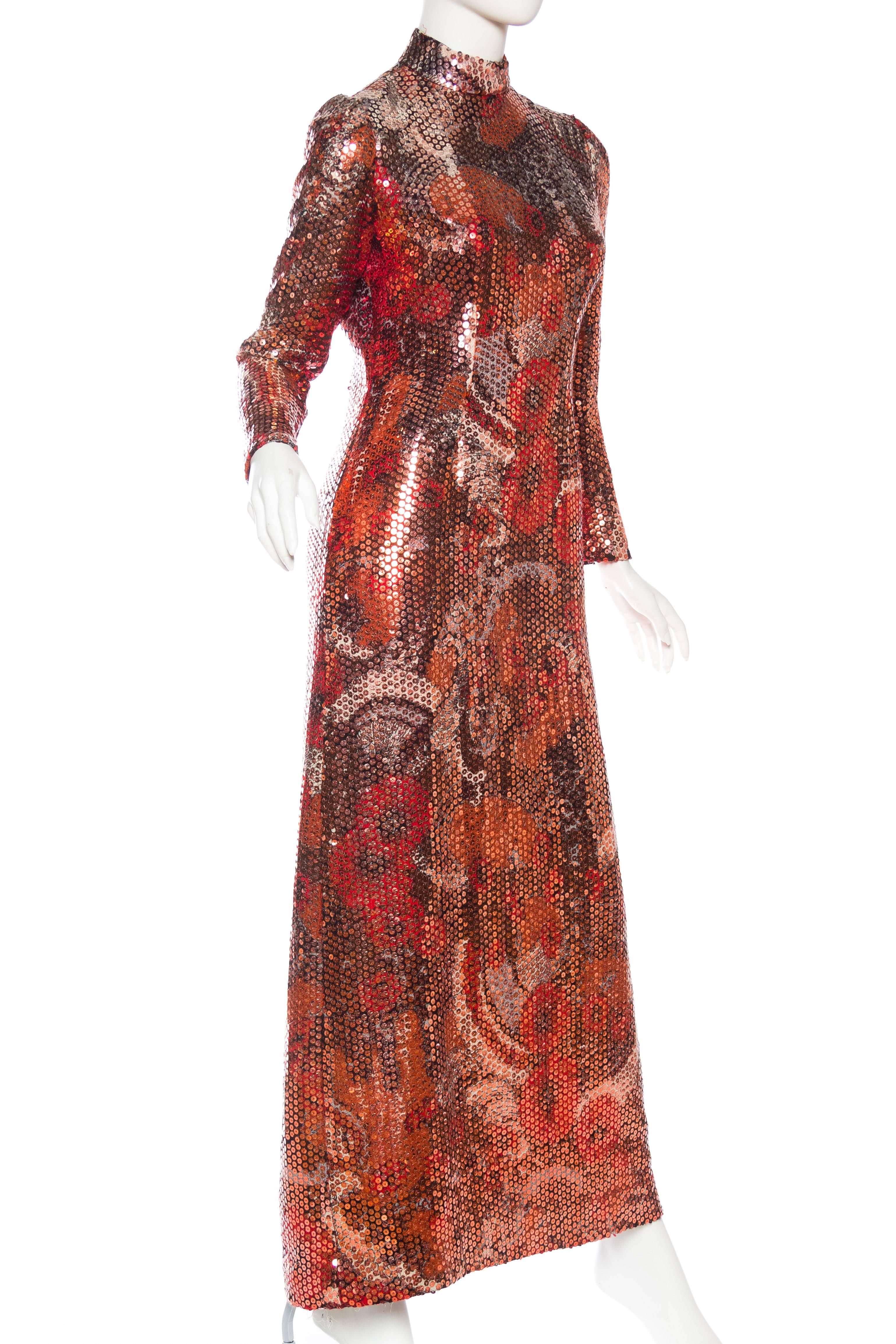 Brown Late 1960s Sequined Sleeved Gown