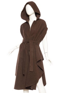 1980S Brown Wool Hooded Cape With Belt