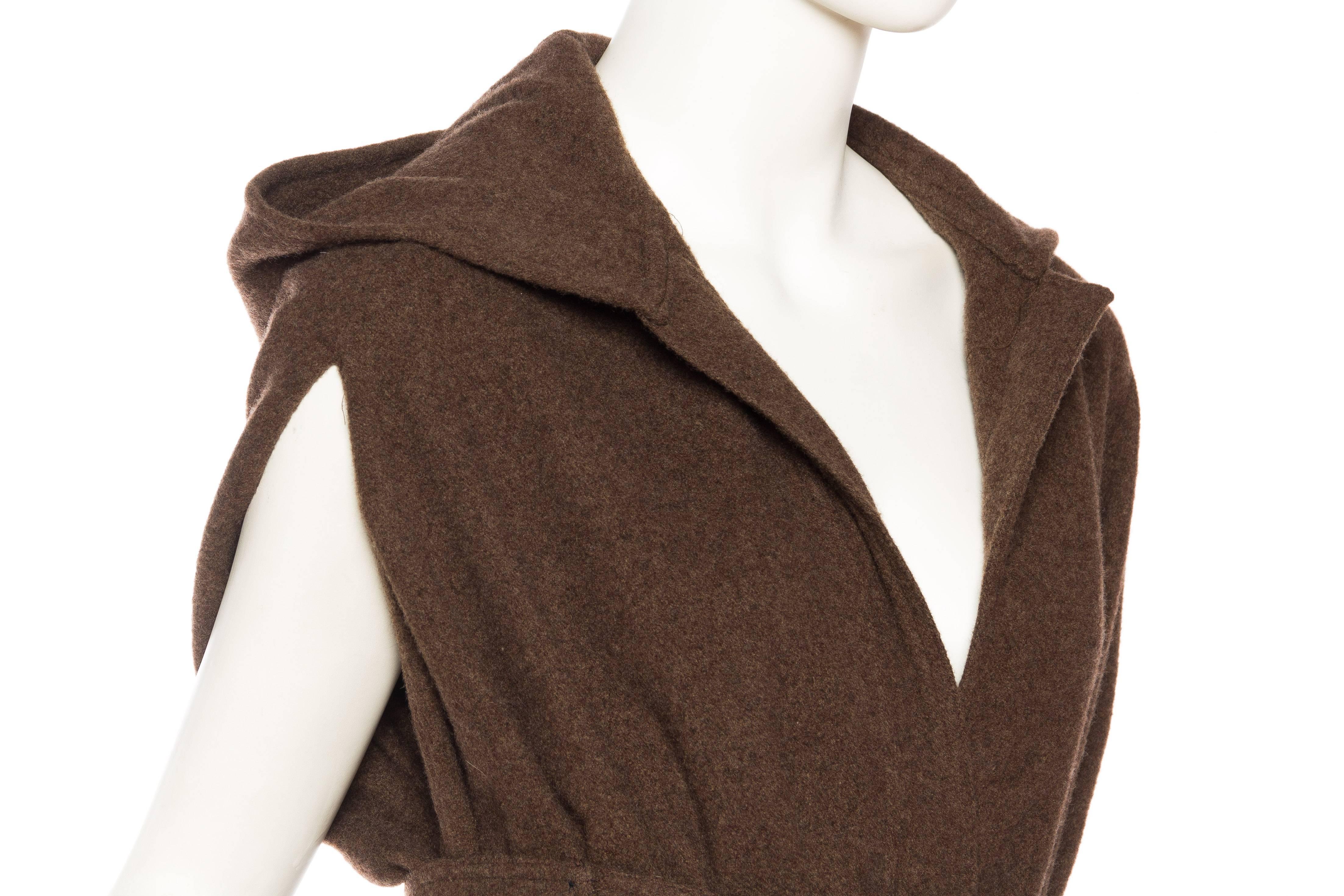 1980S Brown Wool Hooded Cape With Belt For Sale 4