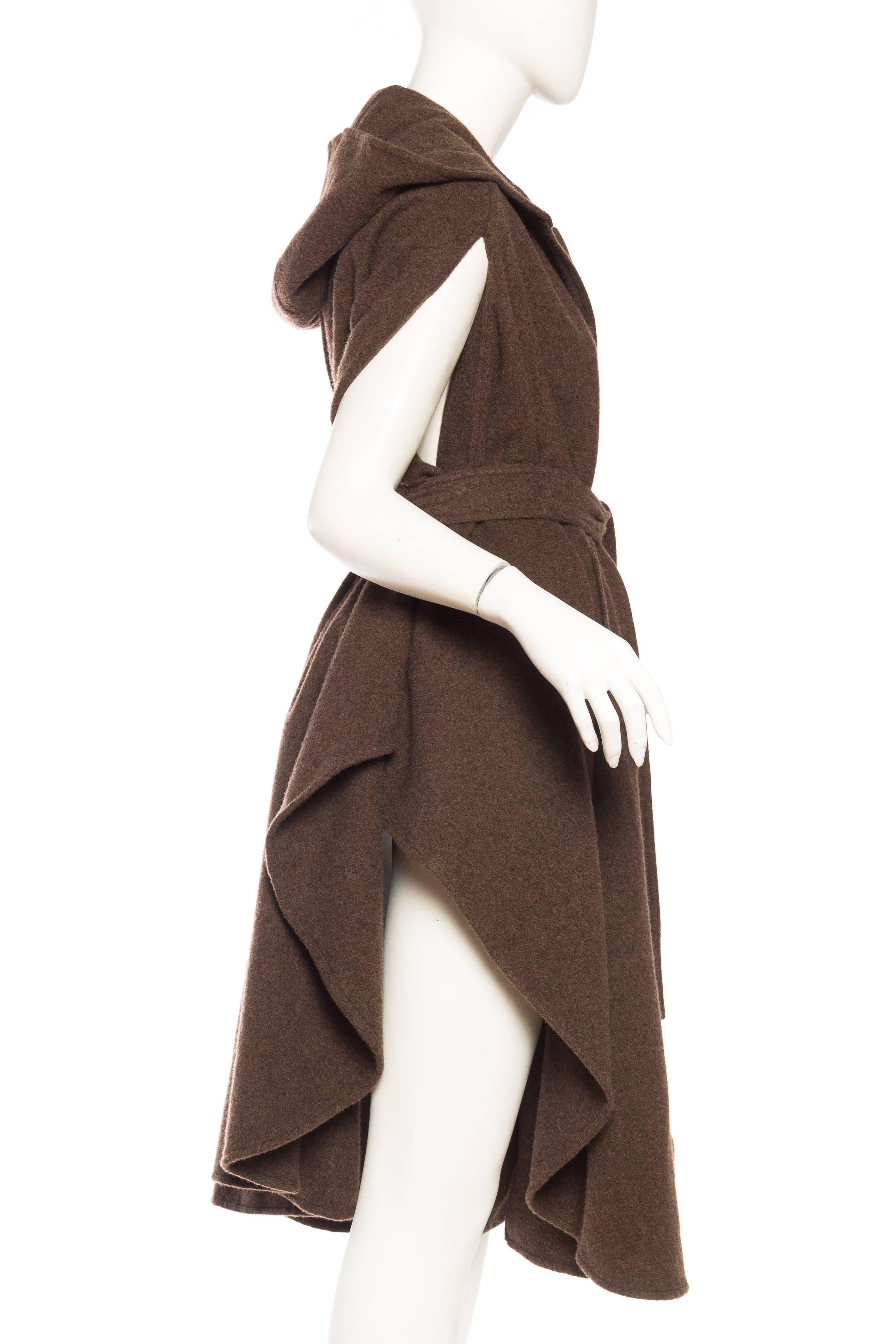 1980S Brown Wool Hooded Cape With Belt For Sale 2